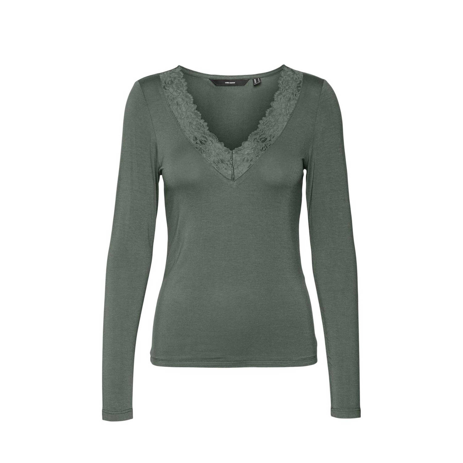 Vero Moda Shirt met V-hals VMROSA LS V-NECK LACE TOP GA JRS NOOS