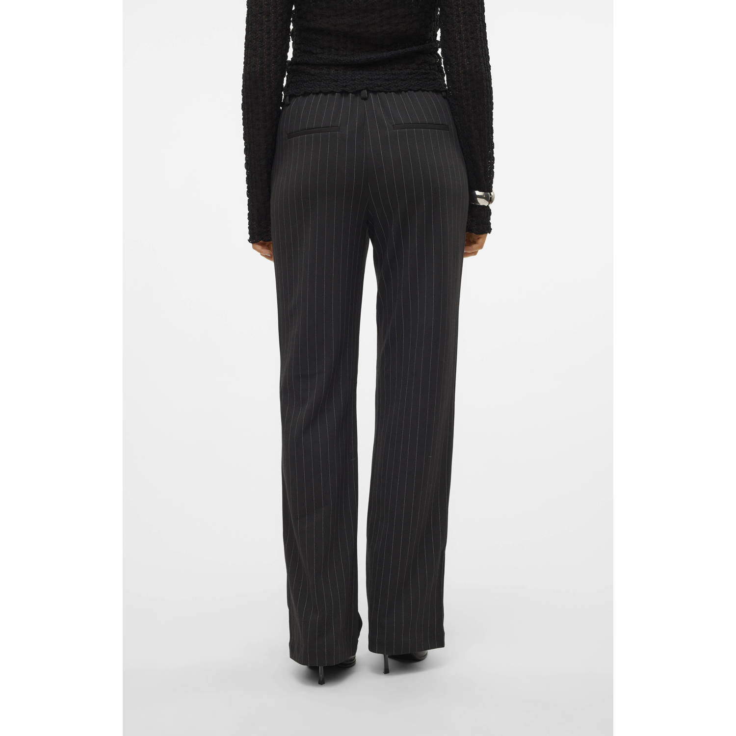 VERO MODA gestreepte straight fit broek VMMAYA zwart