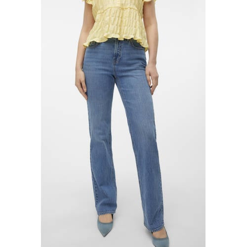 VERO MODA high waist straight leg jeans VMTESSA medium blue denim afbeelding