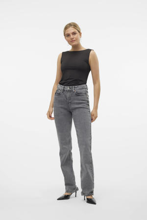 high waist straight leg jeans grey denim
