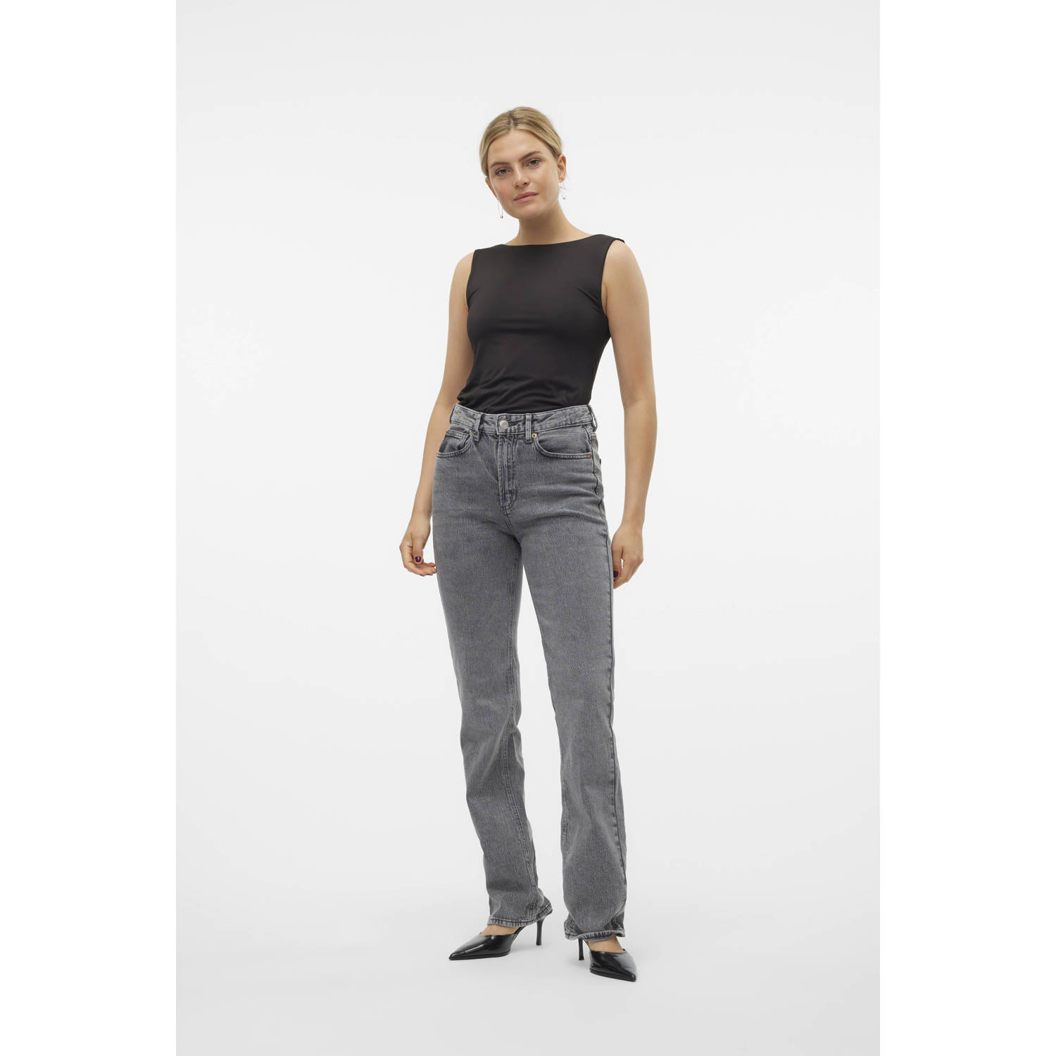 VERO MODA high waist straight leg jeans grey denim