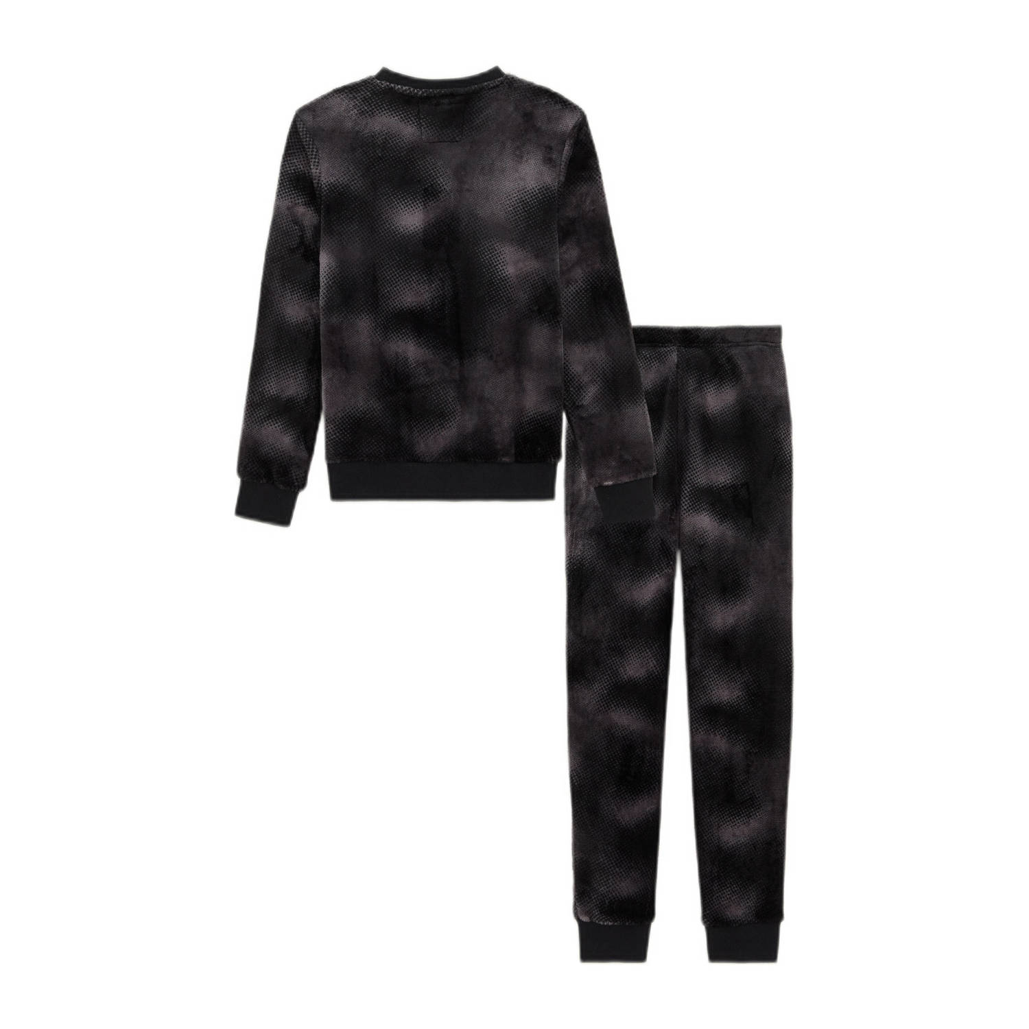WE Fashion fleece pyjama met dessin zwartg grijs