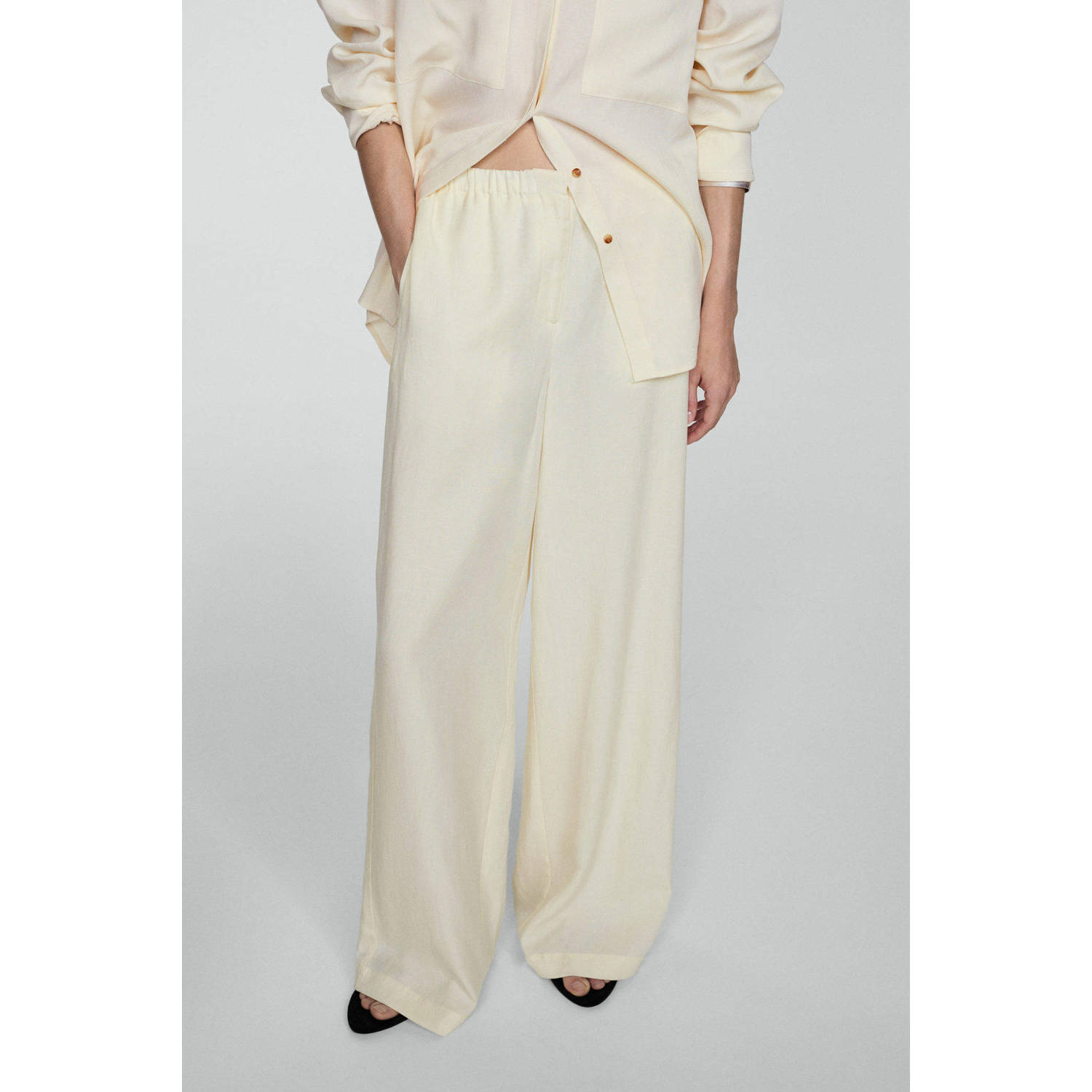 Mango wide leg broek beige