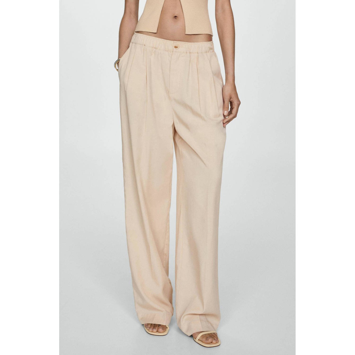 Mango wide leg pantalon beige