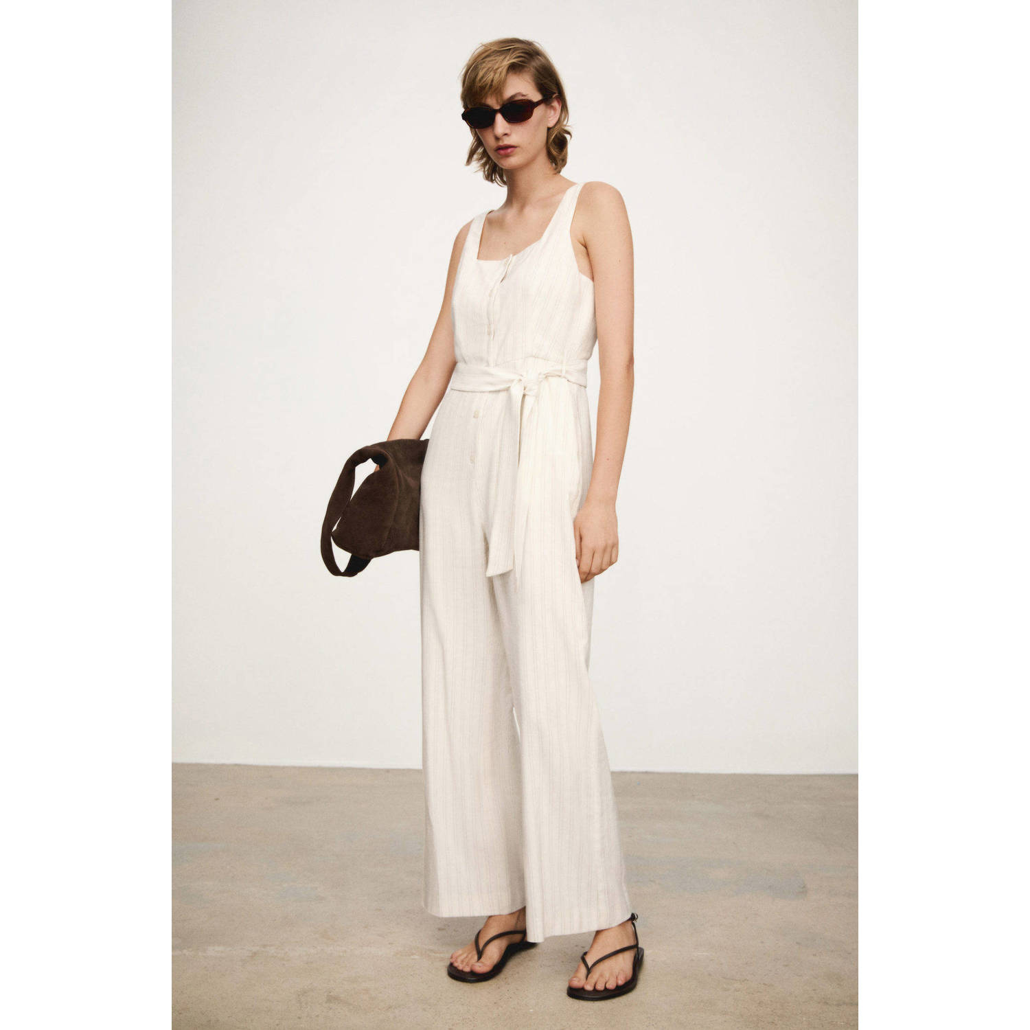 Mango gestreepte jumpsuit ecru