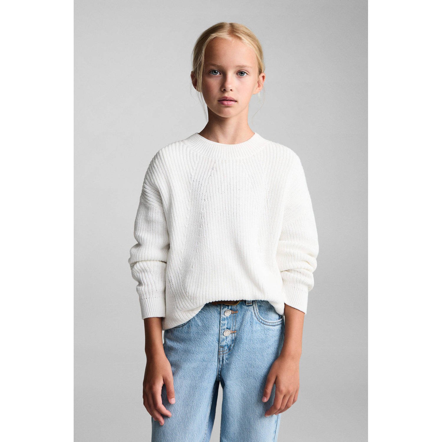 Mango Kids mom jeans light blue denim Blauw Effen 134