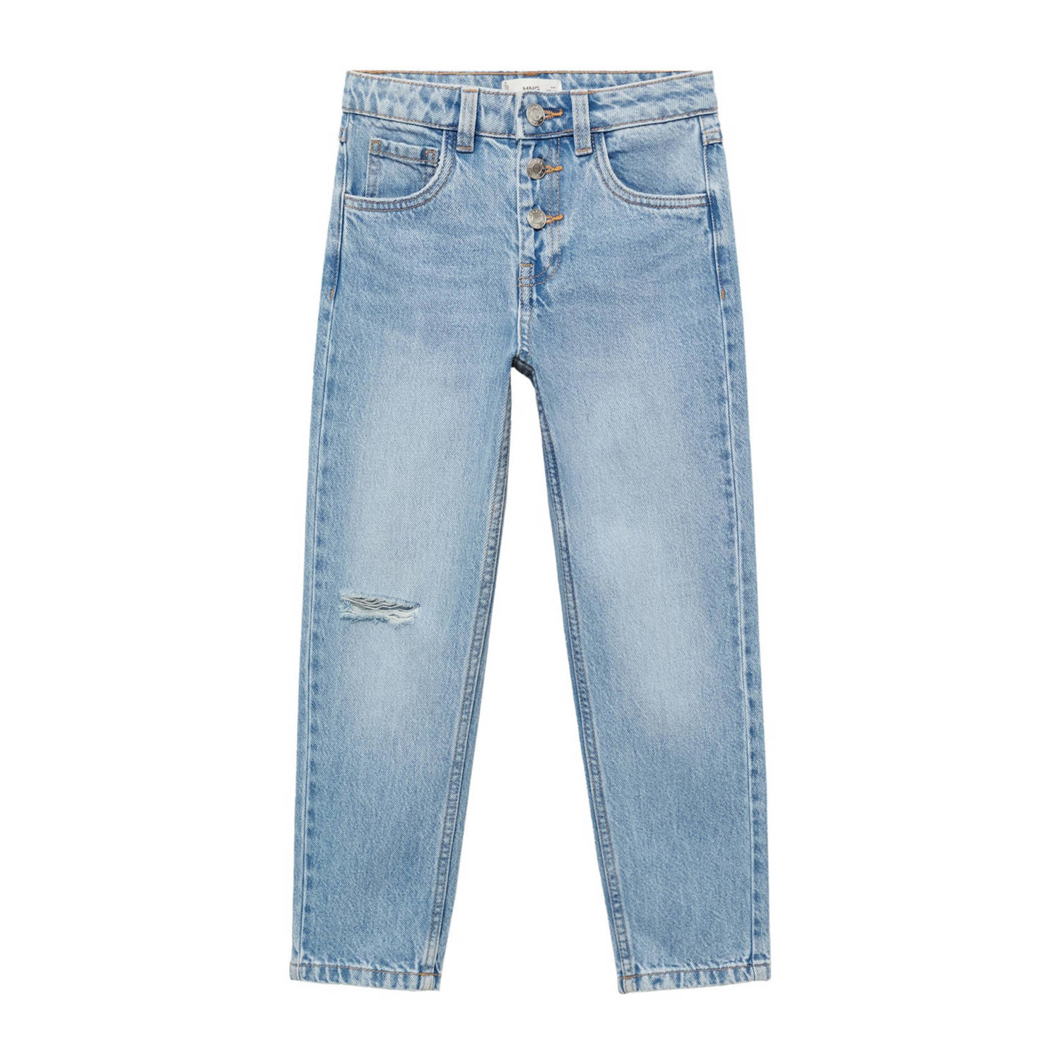 Mango Kids mom jeans light blue denim Blauw Effen 122