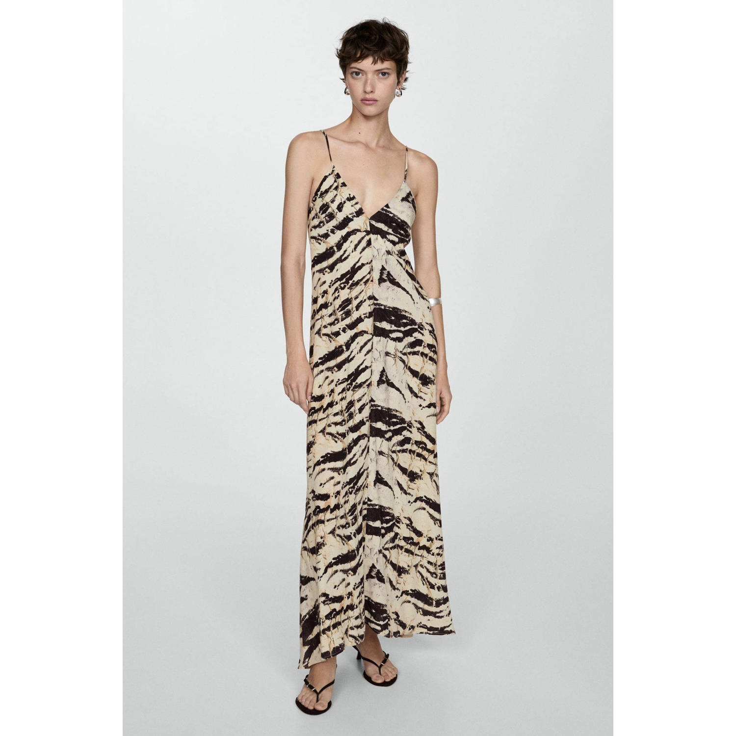 Mango maxi jurk met zebraprint beige zwart