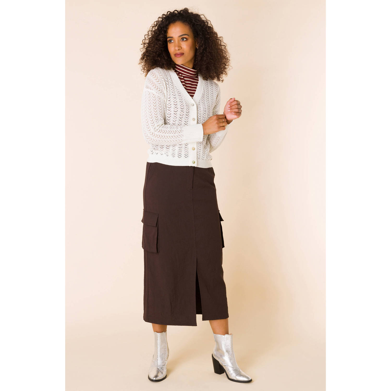 Ivy Beau gebreid vest met ingebreid patroon wit