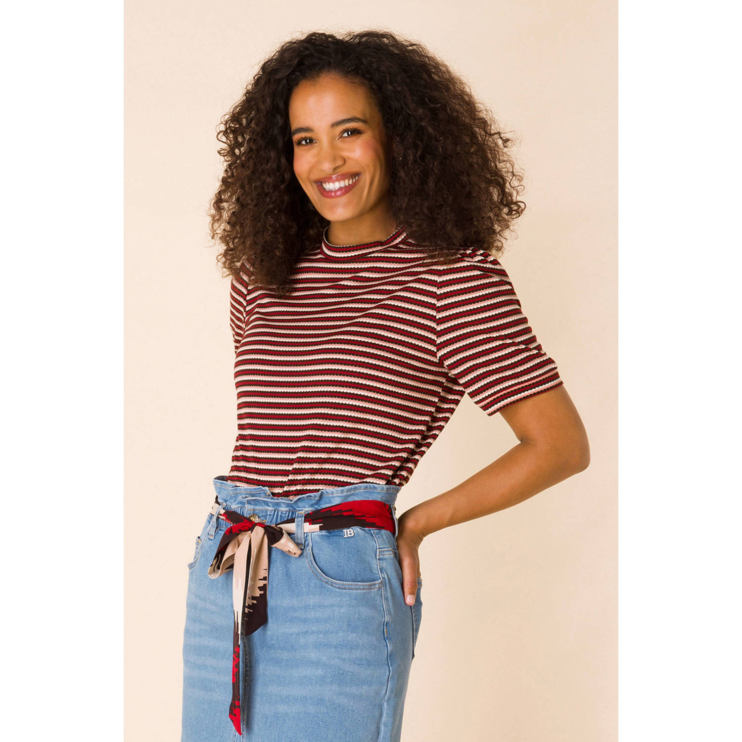 Ivy Beau gestreepte top rood zwart wit
