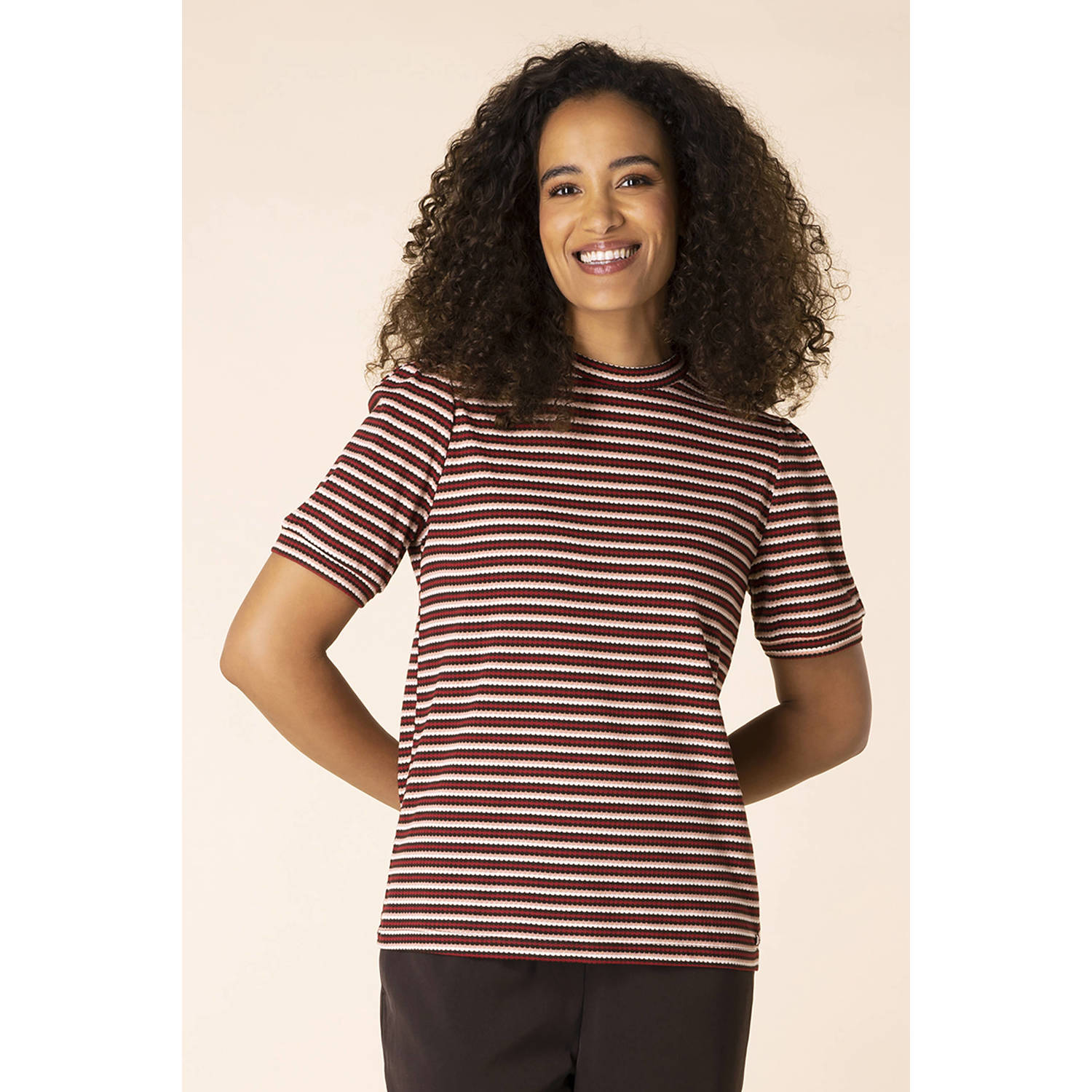 Ivy Beau gestreepte top rood zwart wit