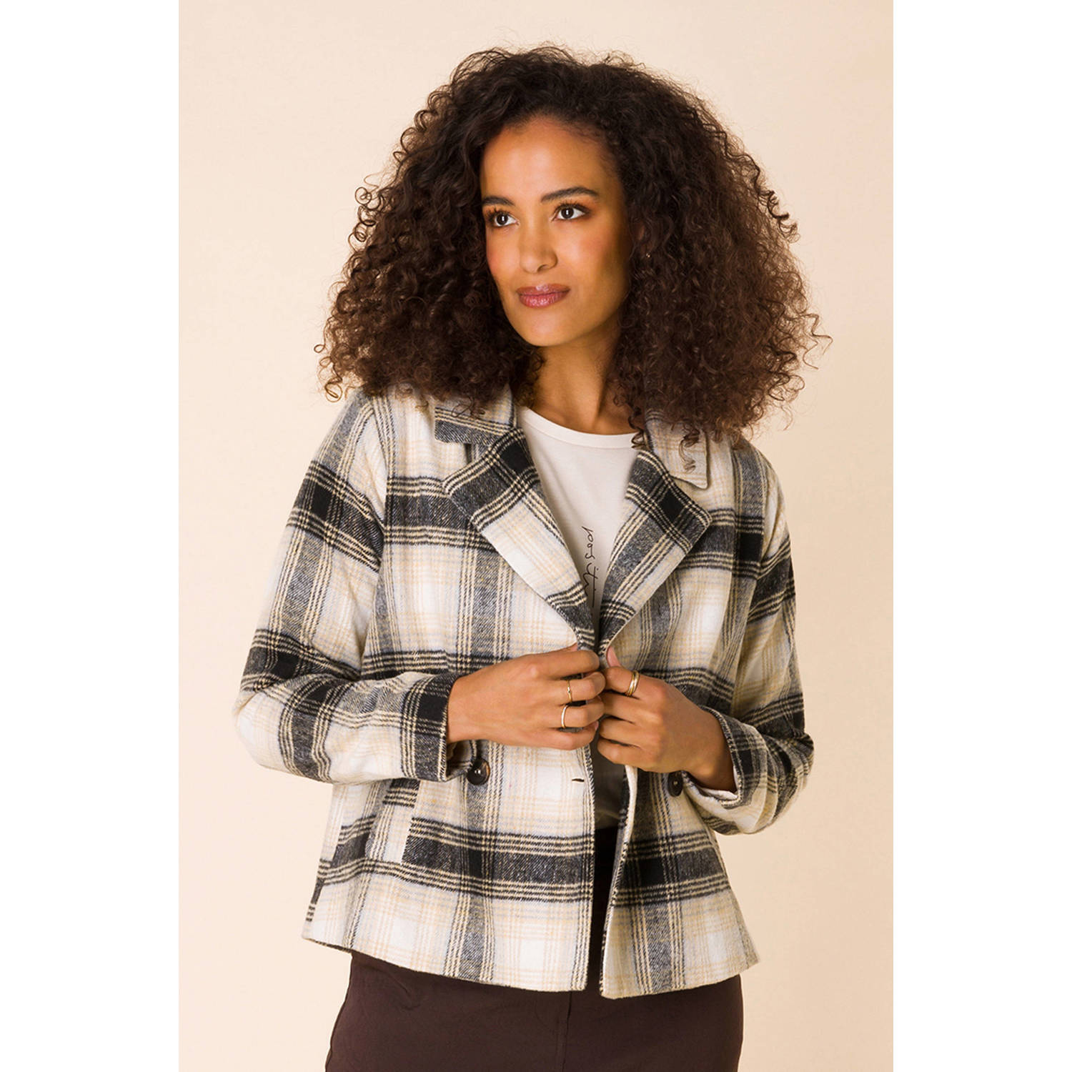Ivy Beau geruit vest bruin ecru grijs