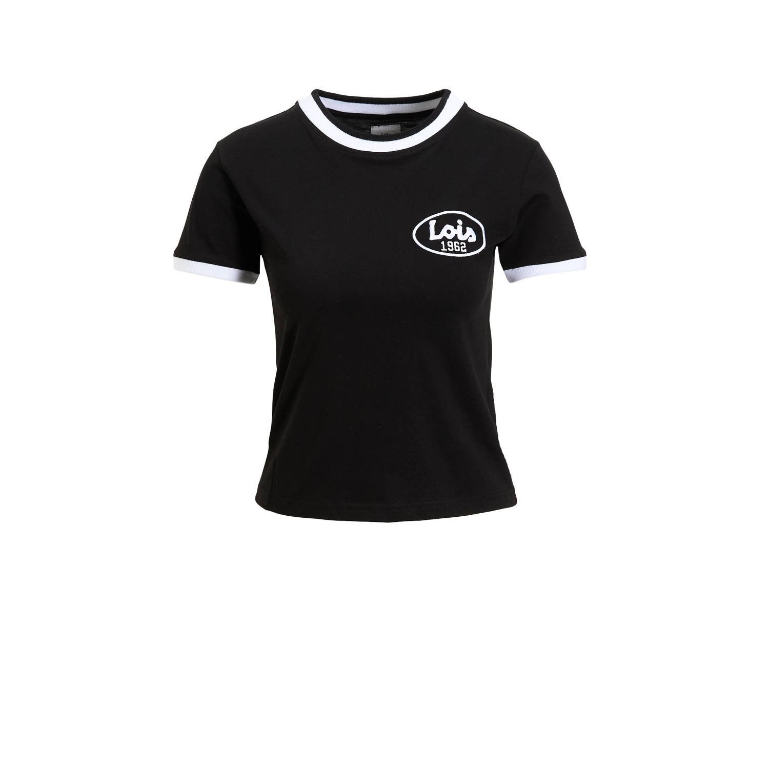 Lois T-shirt Emma met logo zwart wit