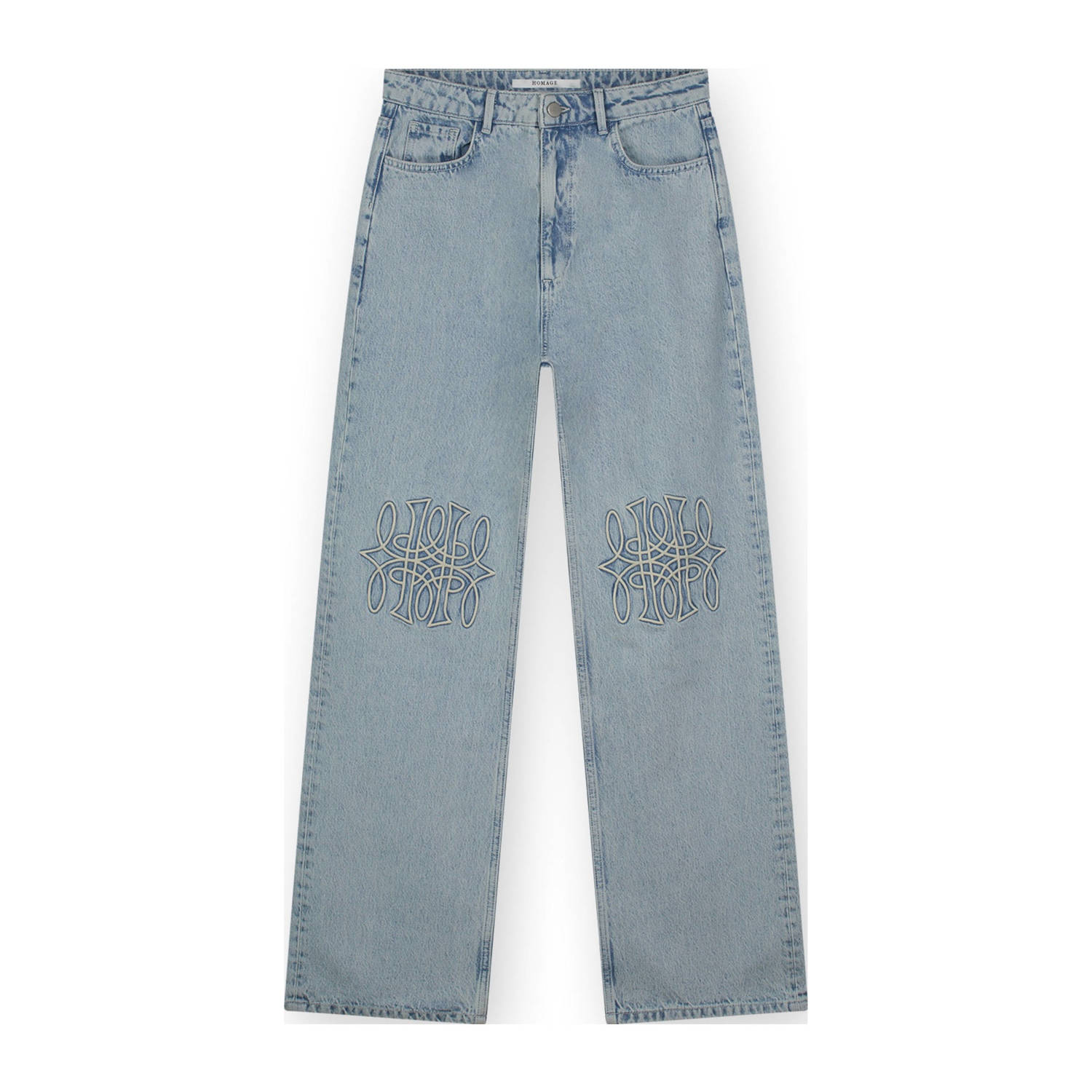 Homage to Denim high waist straight leg jeans met borduurdetail vintage blue