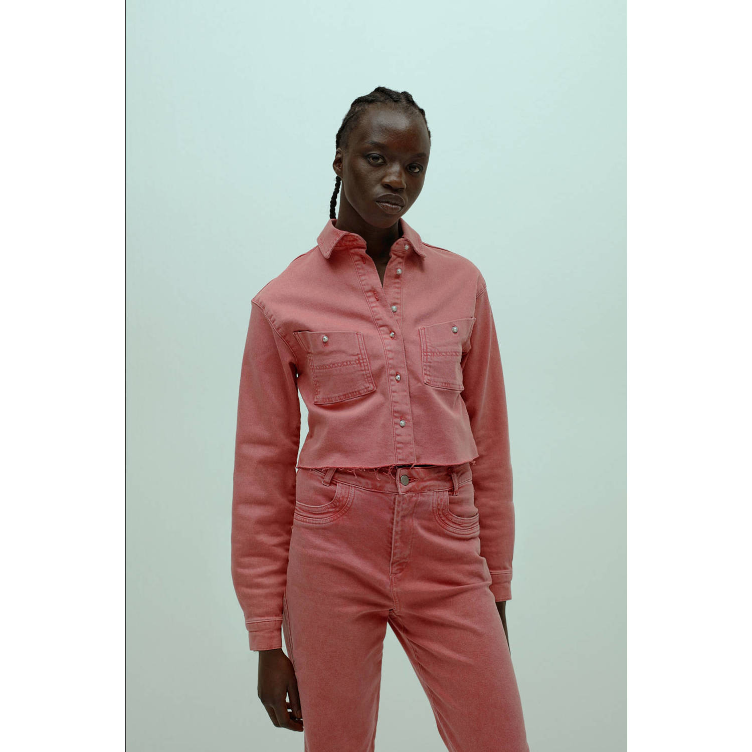 Homage to Denim cropped denim jacket roze