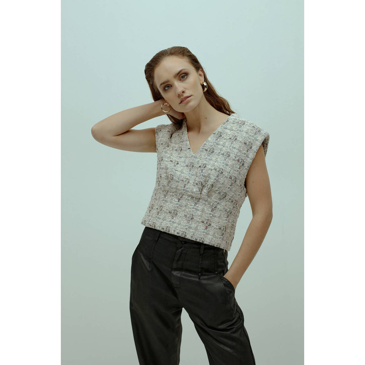 Homage Zwarte Flowy Coated Geplooide Jeans Black Dames