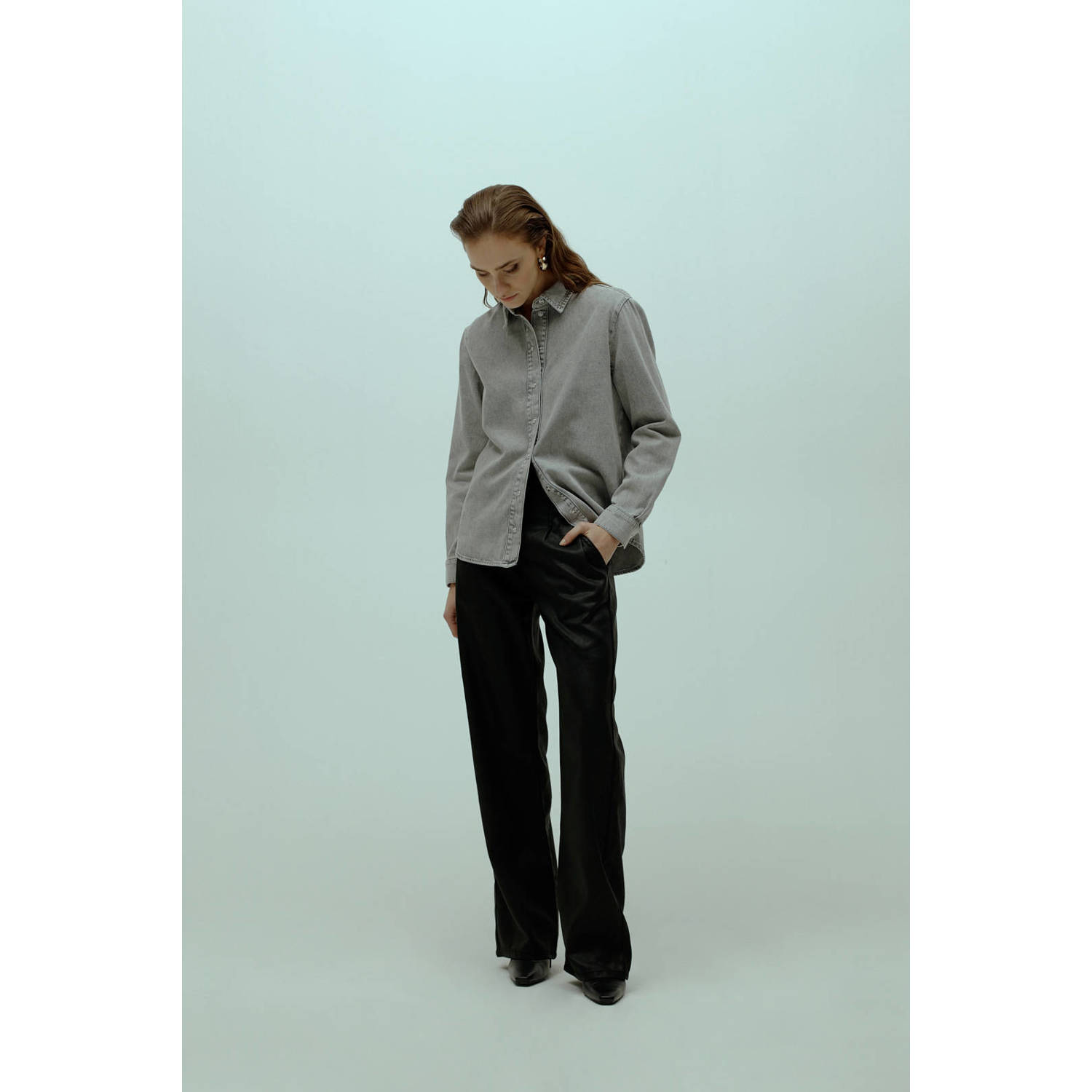 Homage to Denim coated wide leg jeans zwart