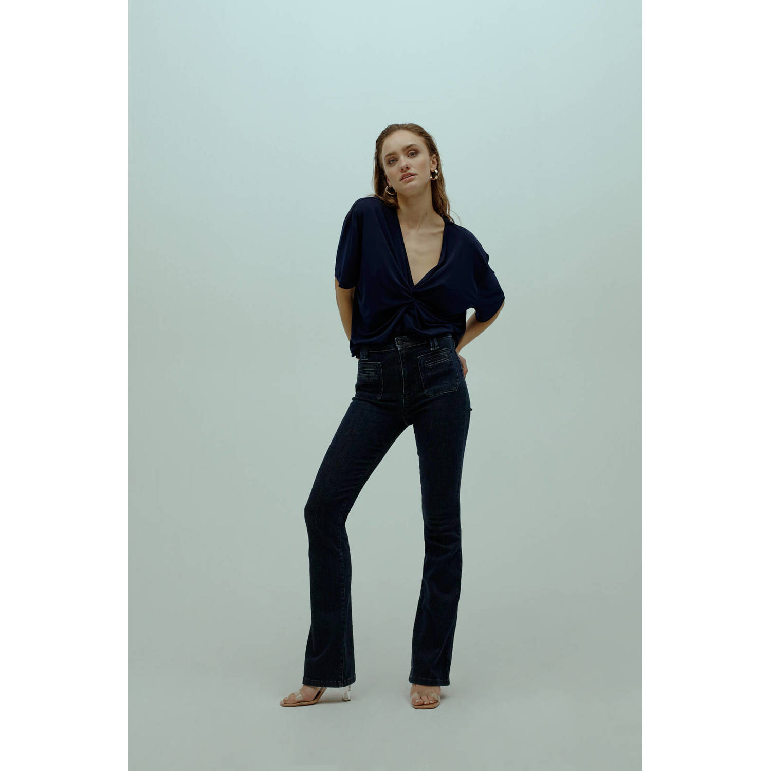 Homage to Denim high waist flared jeans dark blue denim