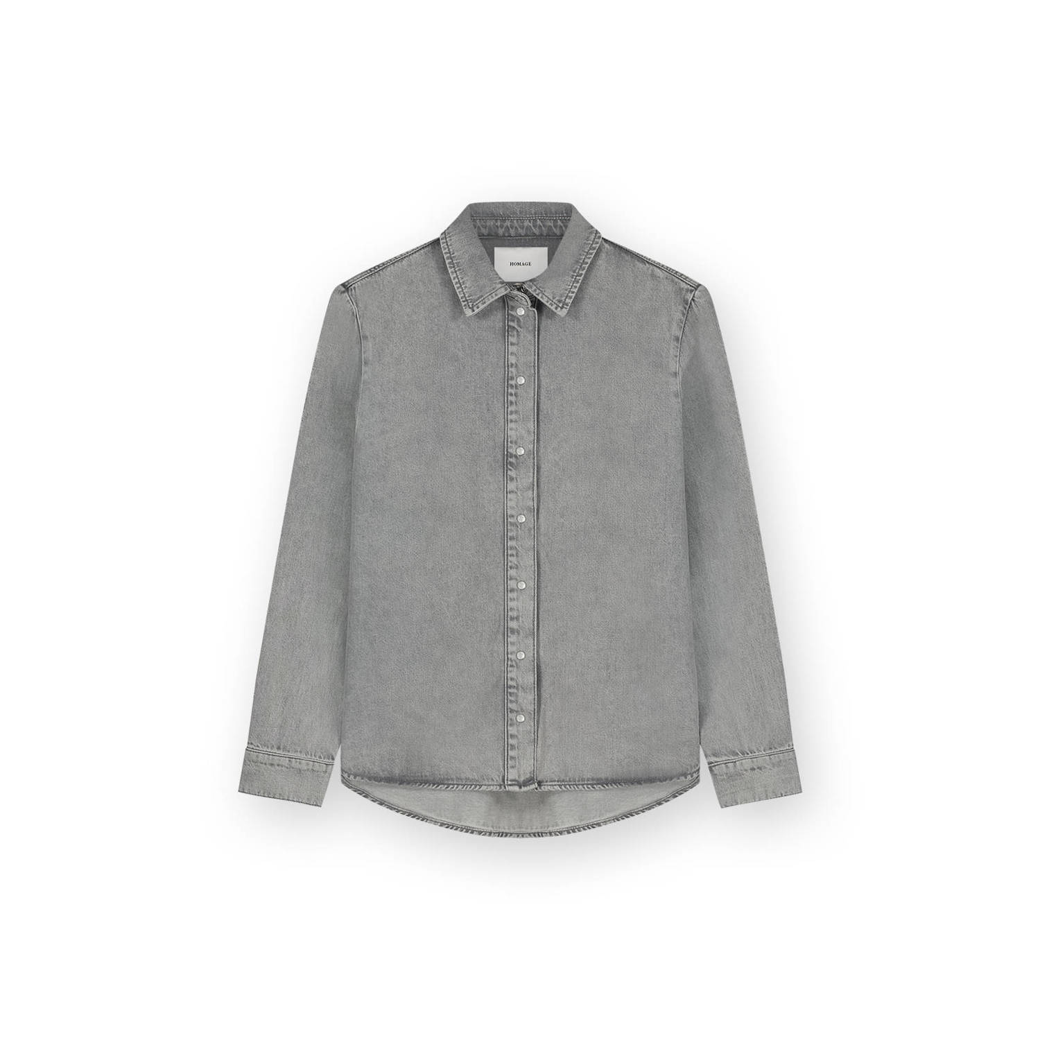 Homage Grijze Denim Blouse met Parelmoer Knopen Gray Dames