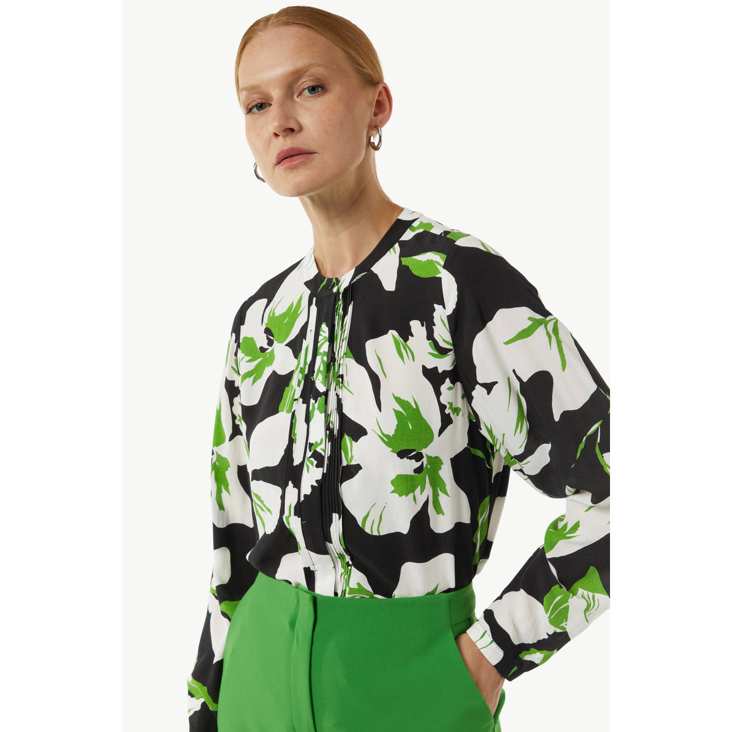 comma blouse met all over print zwart groen