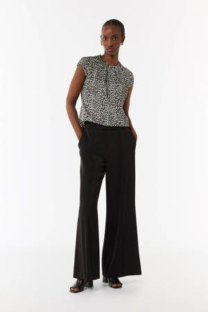 top met panterprint en open detail beige/ zwart