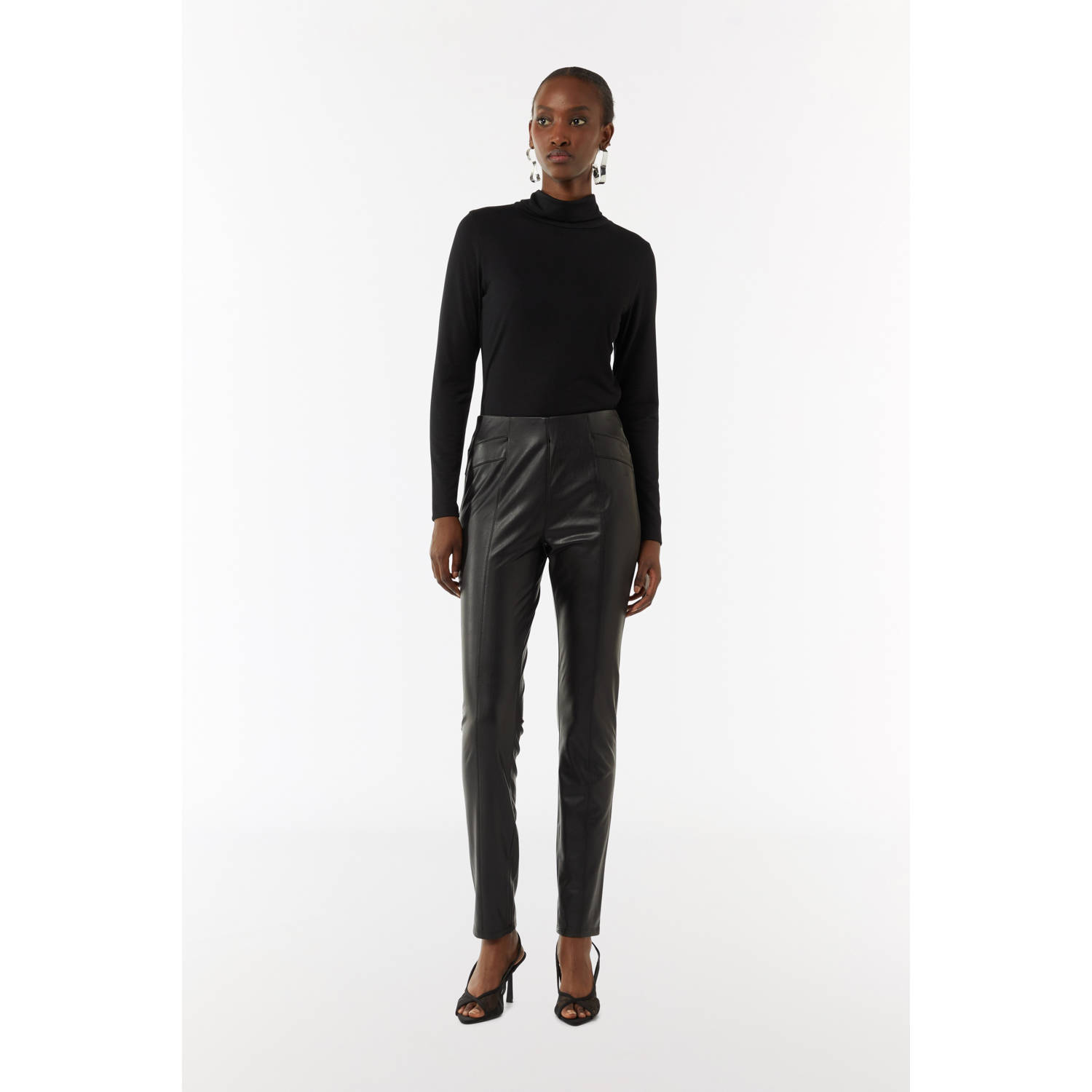 Comma imitatieleren skinny broek zwart