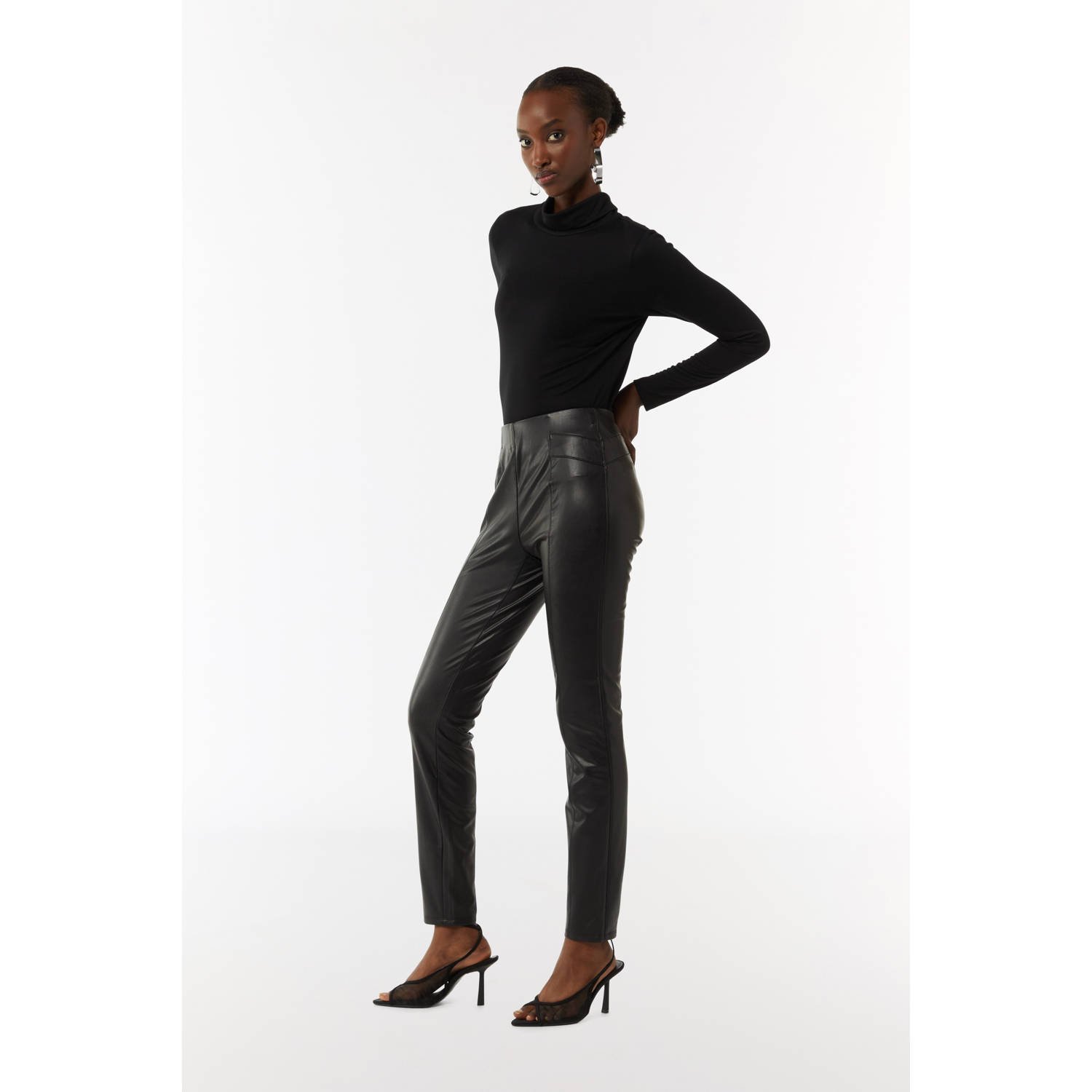 comma imitatieleren skinny broek zwart