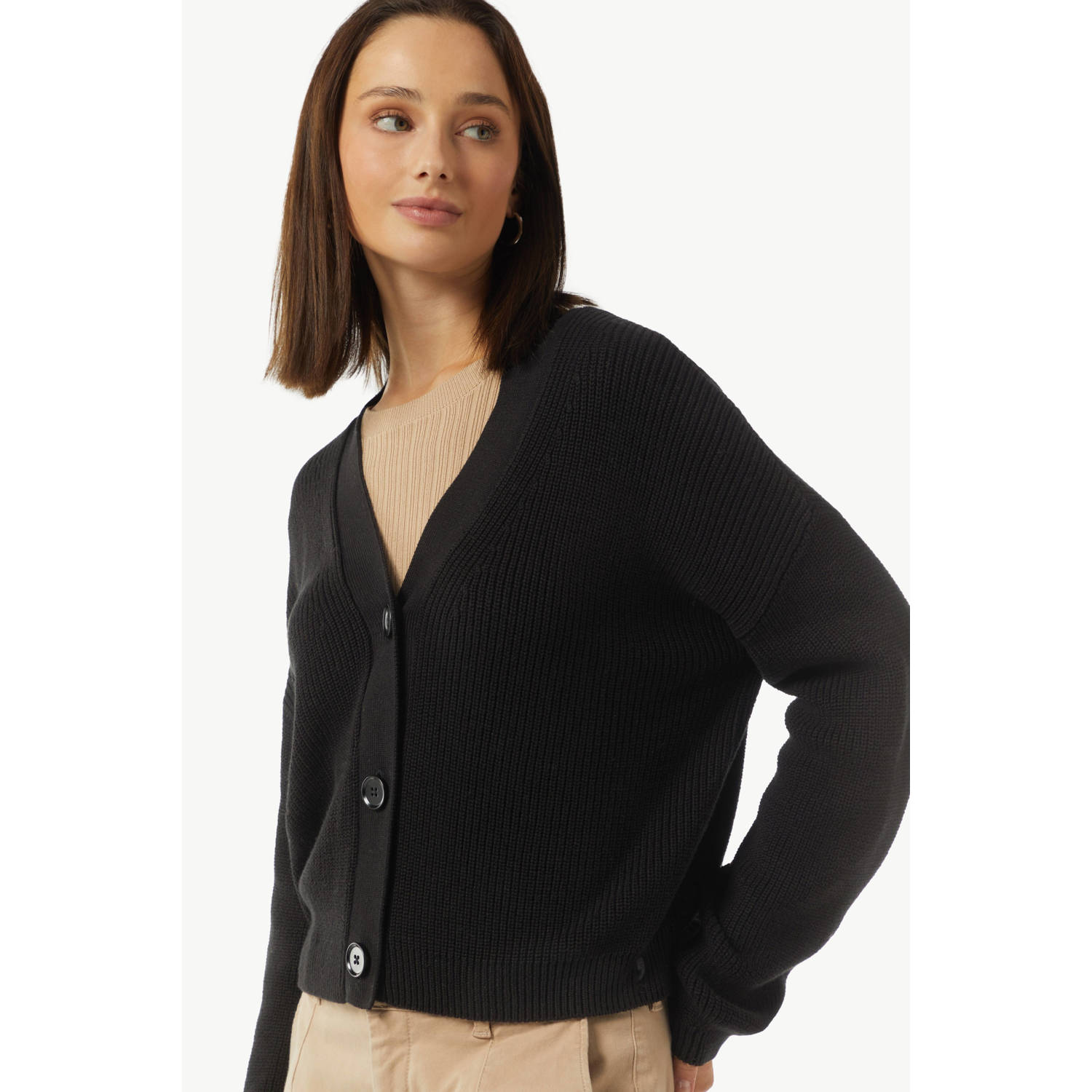Comma casual identity gestreept vest zwart