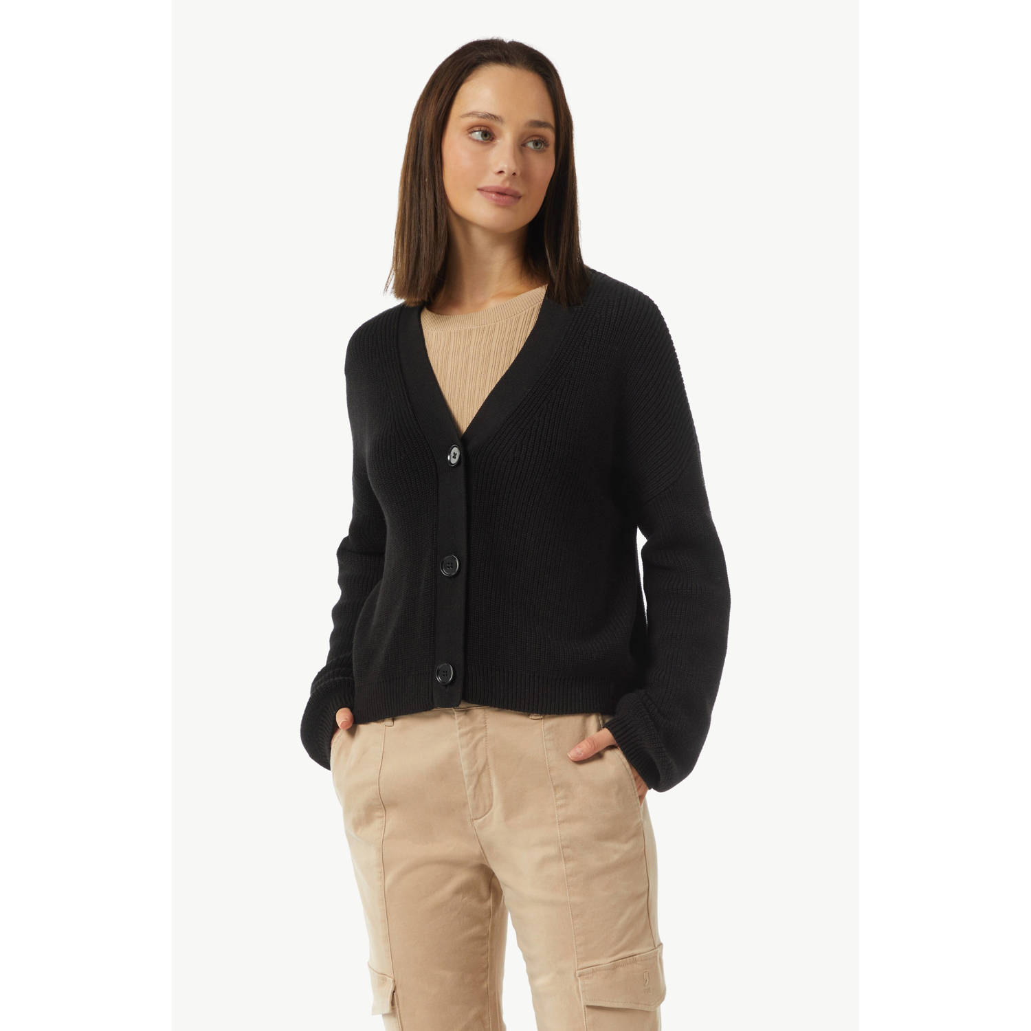 comma casual identity gestreept vest zwart