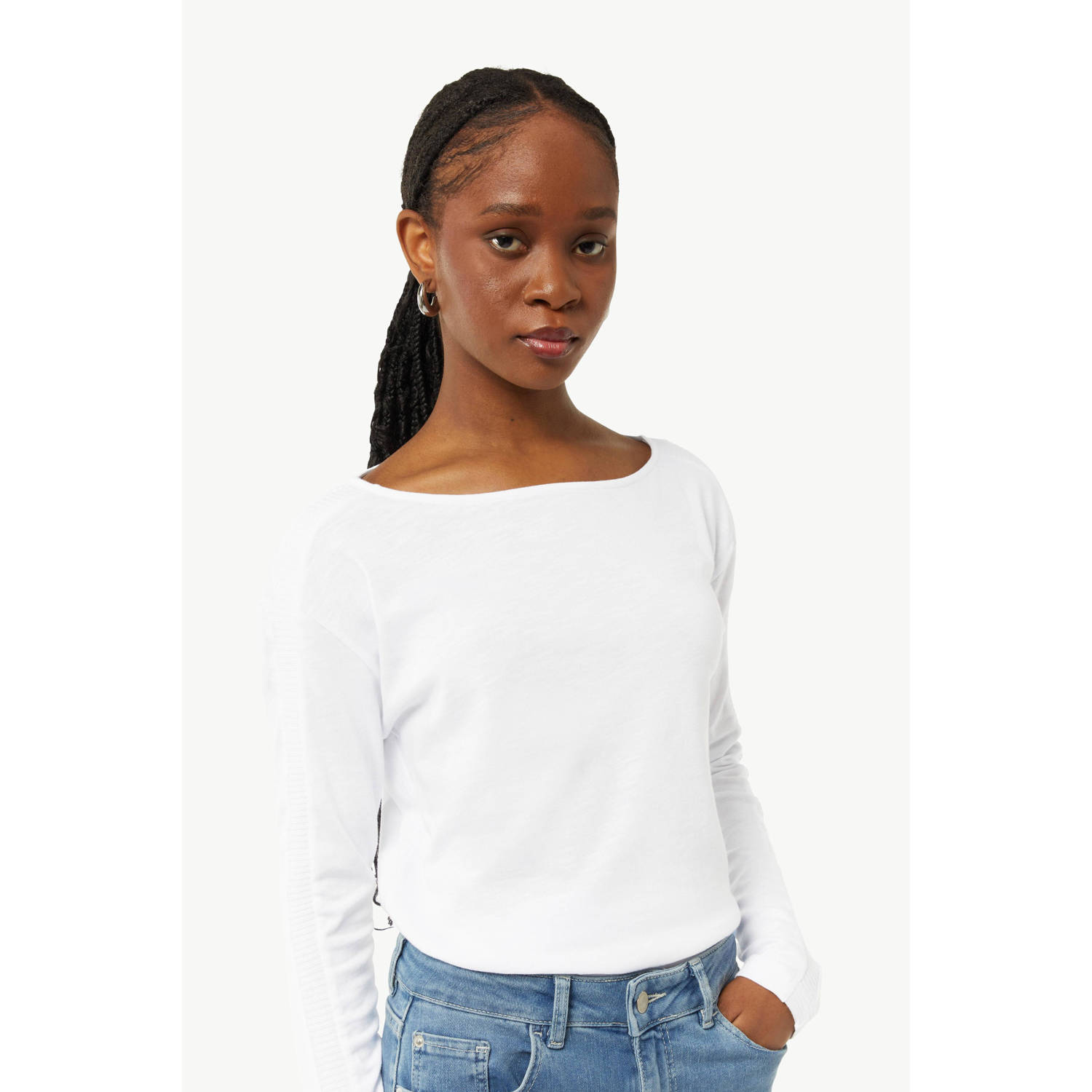 Comma casual identity fijngebreide longsleeve wit
