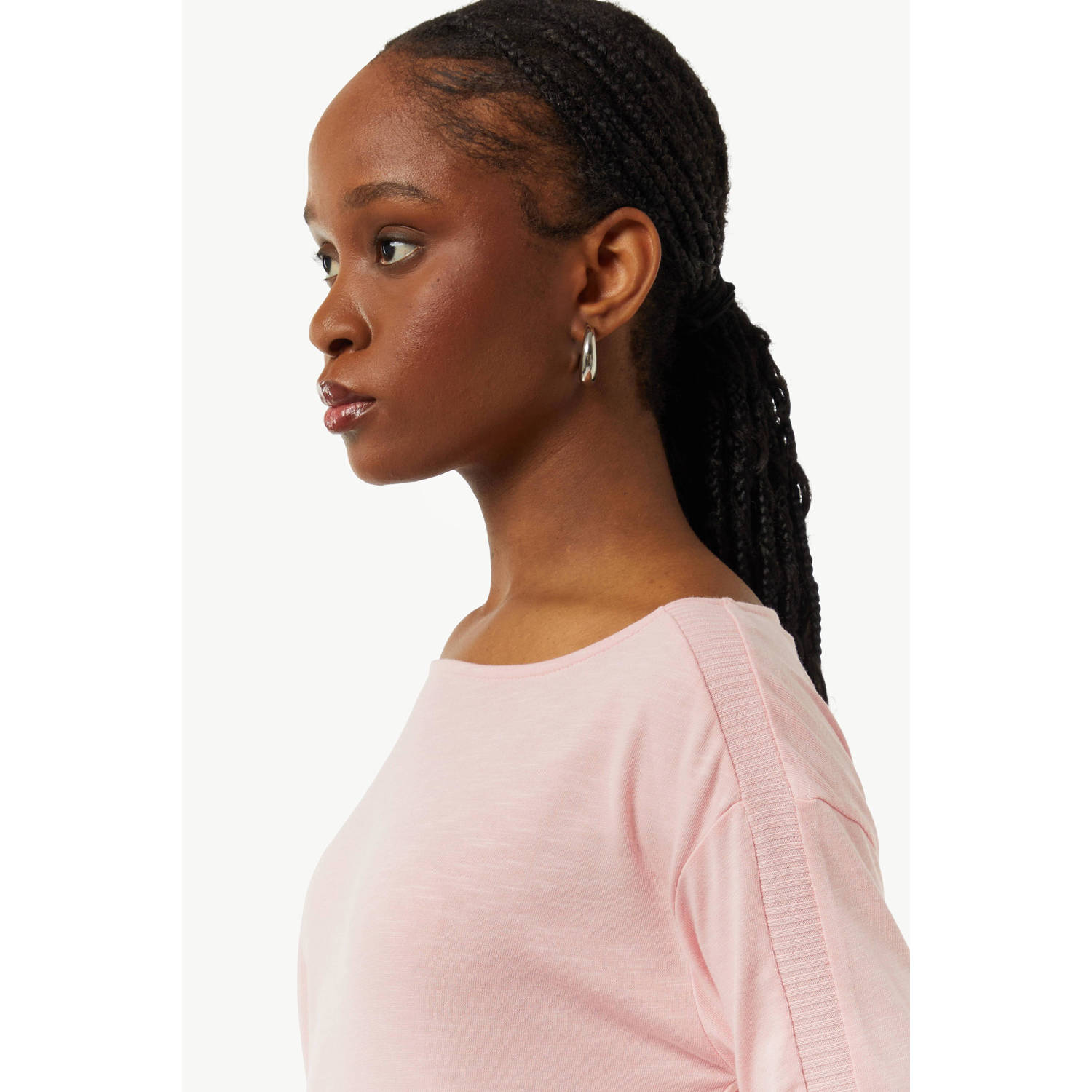 comma casual identity fijngebreide longsleeve lichtroze