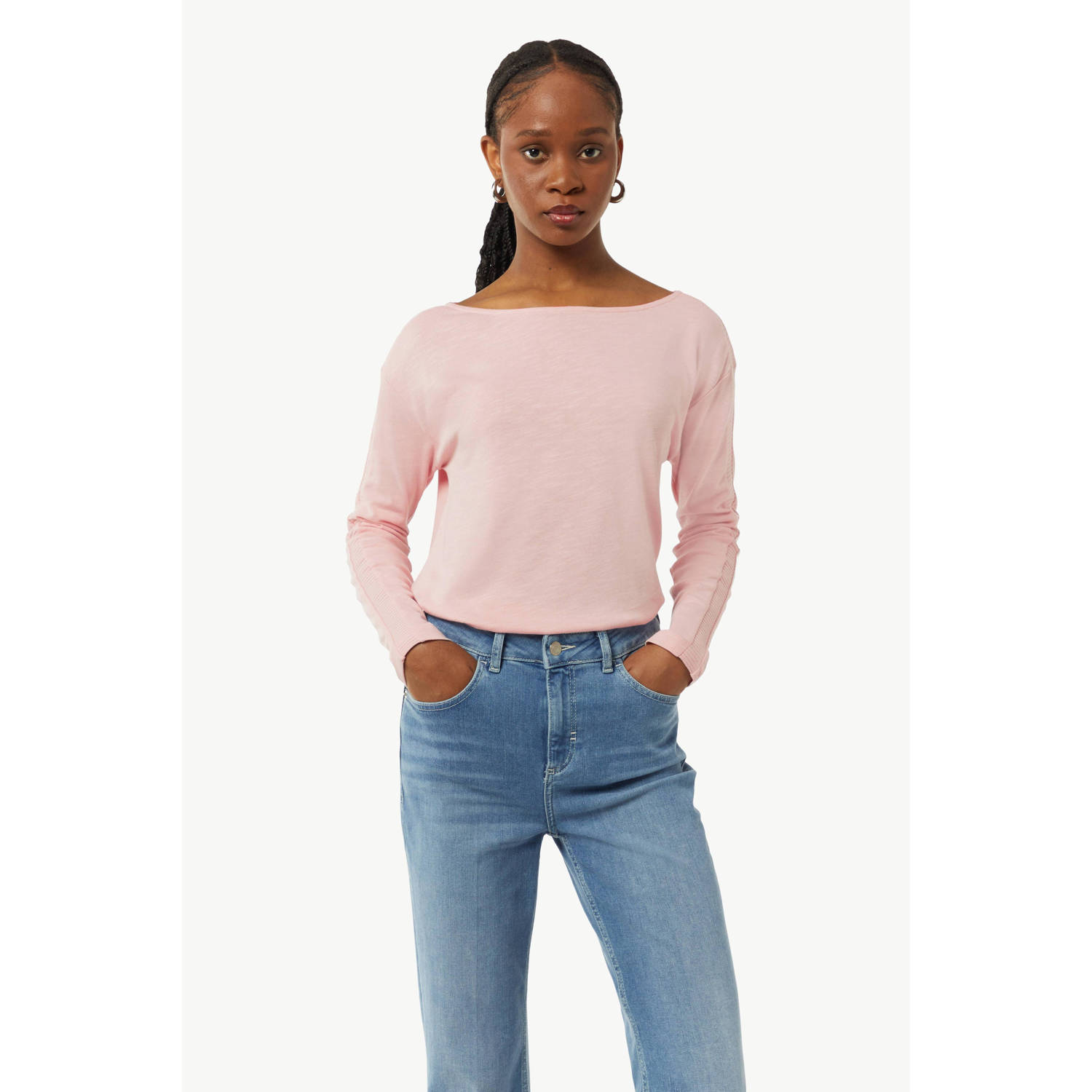 Comma casual identity fijngebreide longsleeve lichtroze