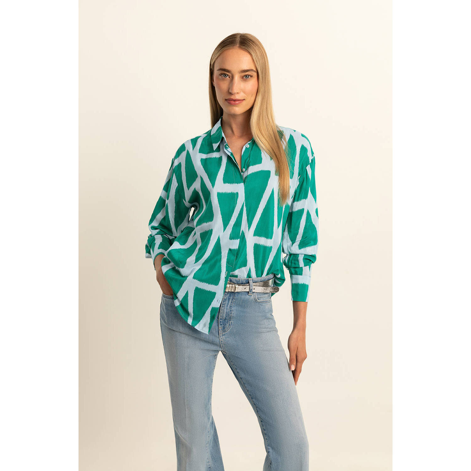 Expresso geweven blouse EX24-14108 met grafische print groen