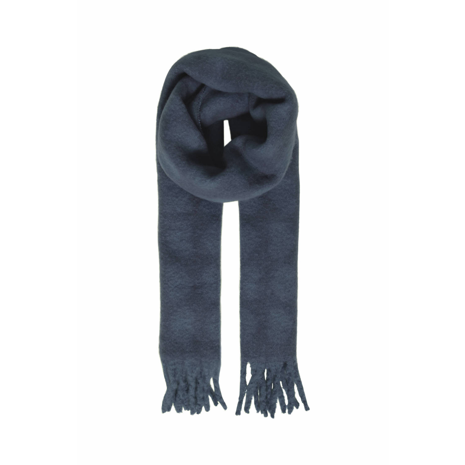ICHI sjaal met franjes IAHEARTY donkerblauw