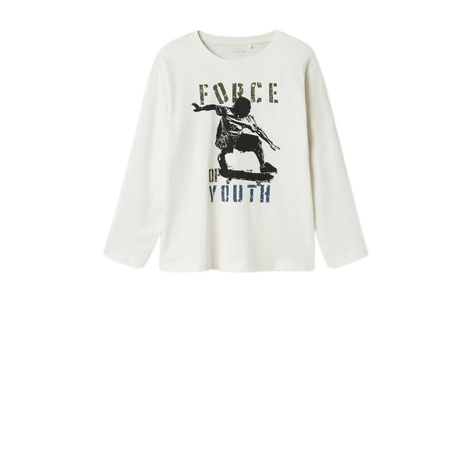 Name it KIDS longsleeve NKMVAGNO met printopdruk Ecru Jongens Katoen Ronde hals 146 152