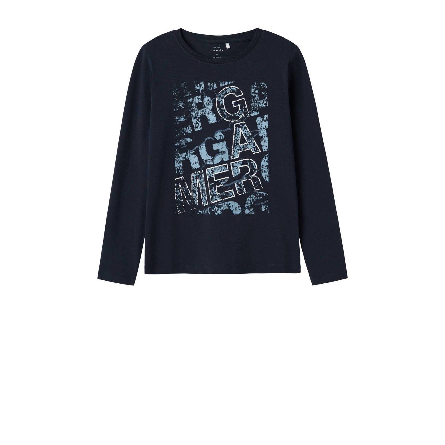 Name it KIDS longsleeve NKMVUX met printopdruk Blauw Jongens Stretchkatoen Ronde hals 134 140