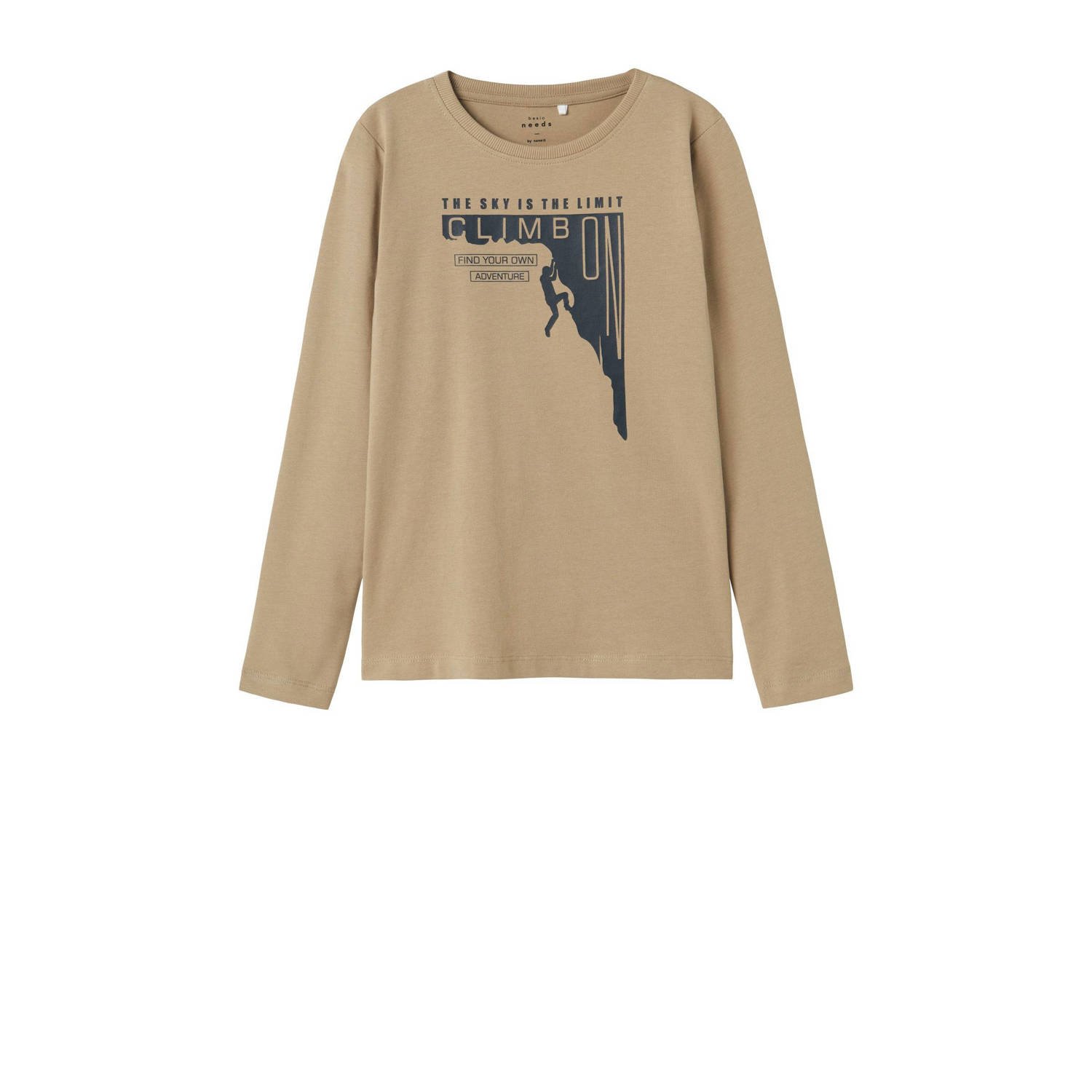 Name it KIDS longsleeve NKMVUX met printopdruk Bruin Jongens Stretchkatoen Ronde hals 122 128