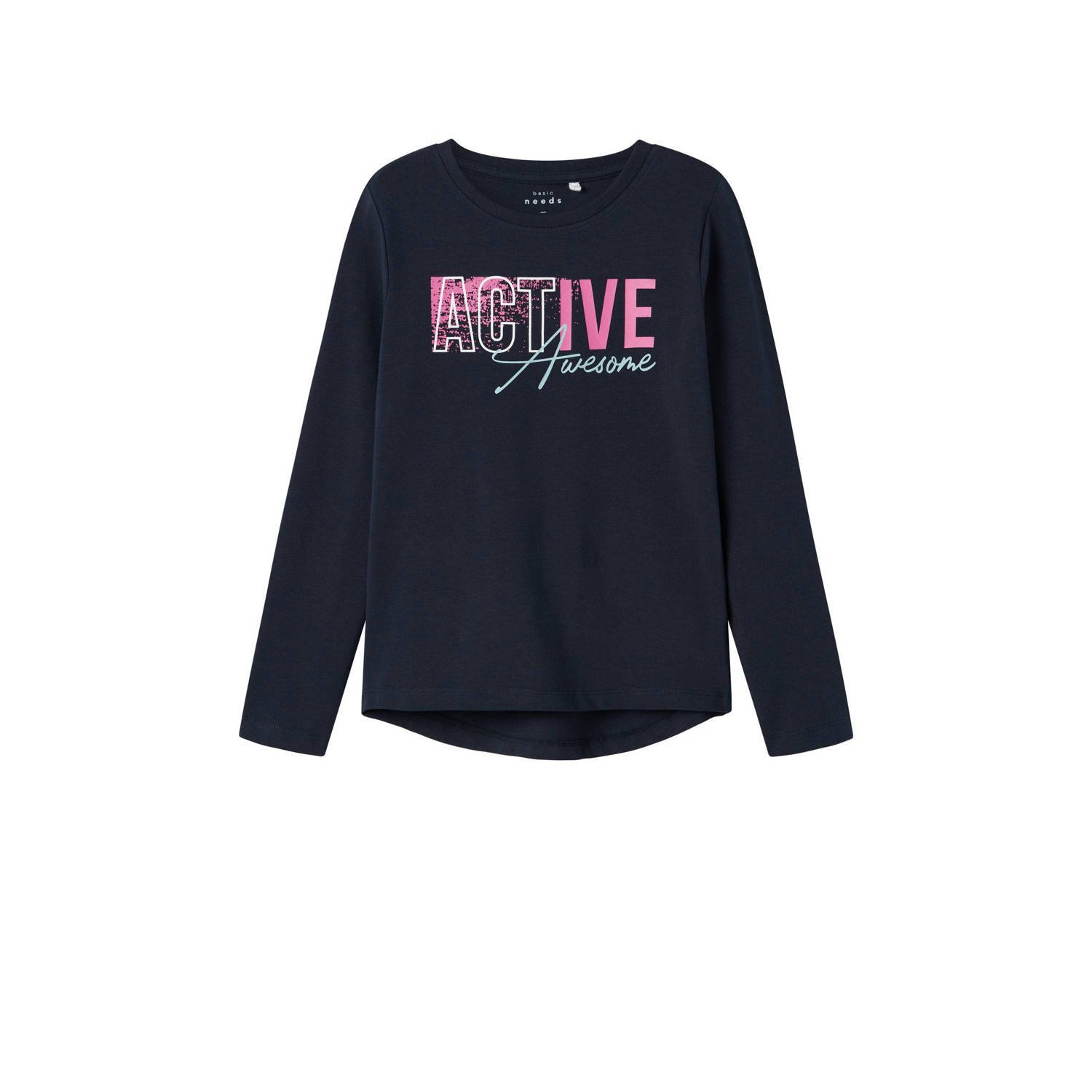 Name it KIDS longsleeve NKFVIX met printopdruk Blauw Meisjes Stretchkatoen Ronde hals 134 140
