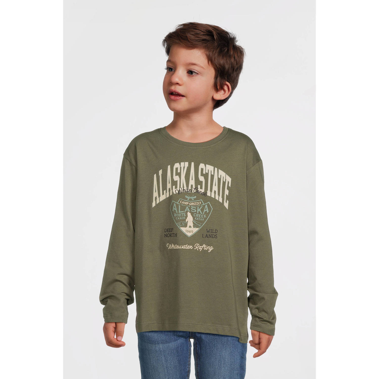 Name it KIDS longsleeve NKMVAGNO met printopdruk Groen Jongens Katoen Ronde hals 122 128