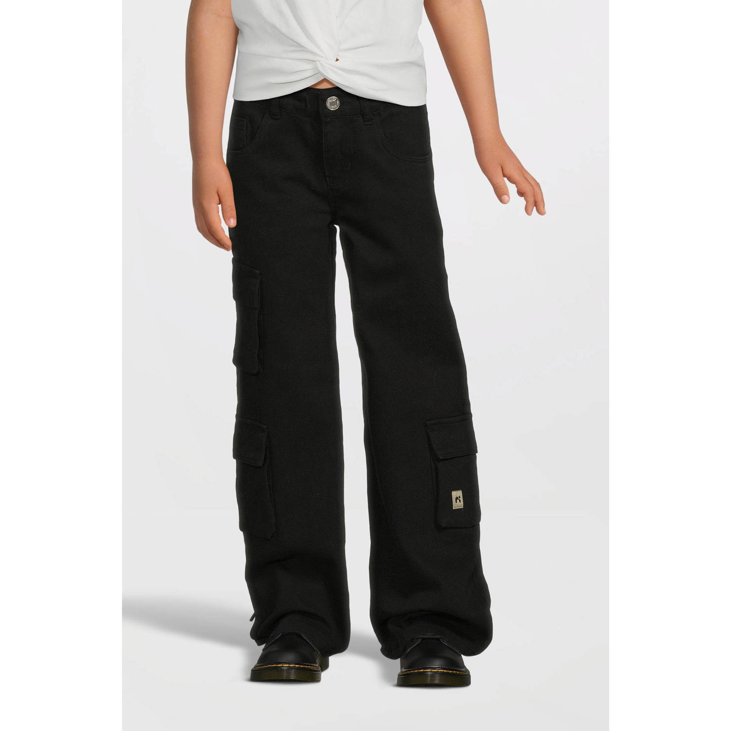 Name it KIDS wide leg broek NKFROSE zwart Meisjes Katoen Effen 116