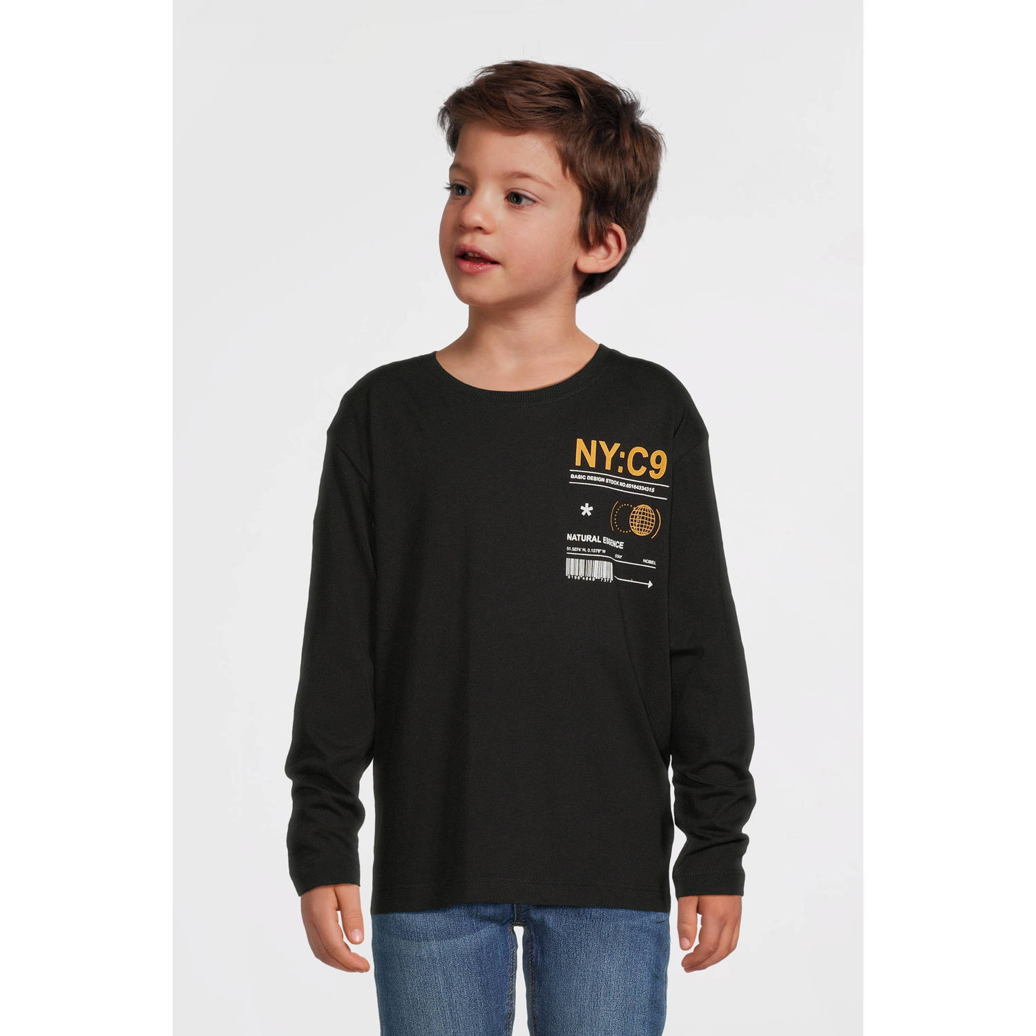 Name it KIDS longsleeve NKMVAGNO met printopdruk Zwart Jongens Katoen Ronde hals 122 128