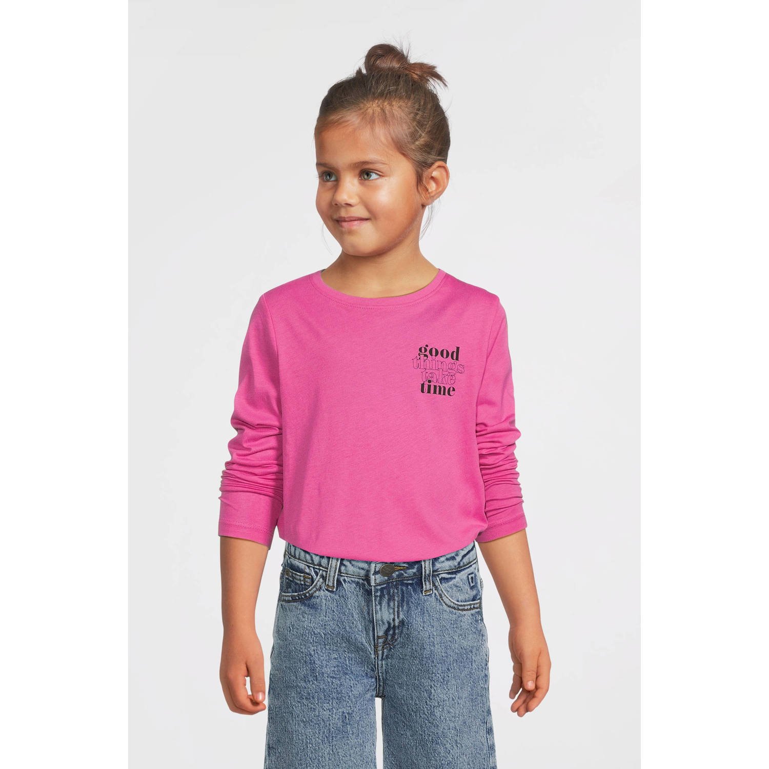 Name it KIDS longsleeve NKFVIOLET met printopdruk roze Meisjes Katoen Ronde hals 134 140