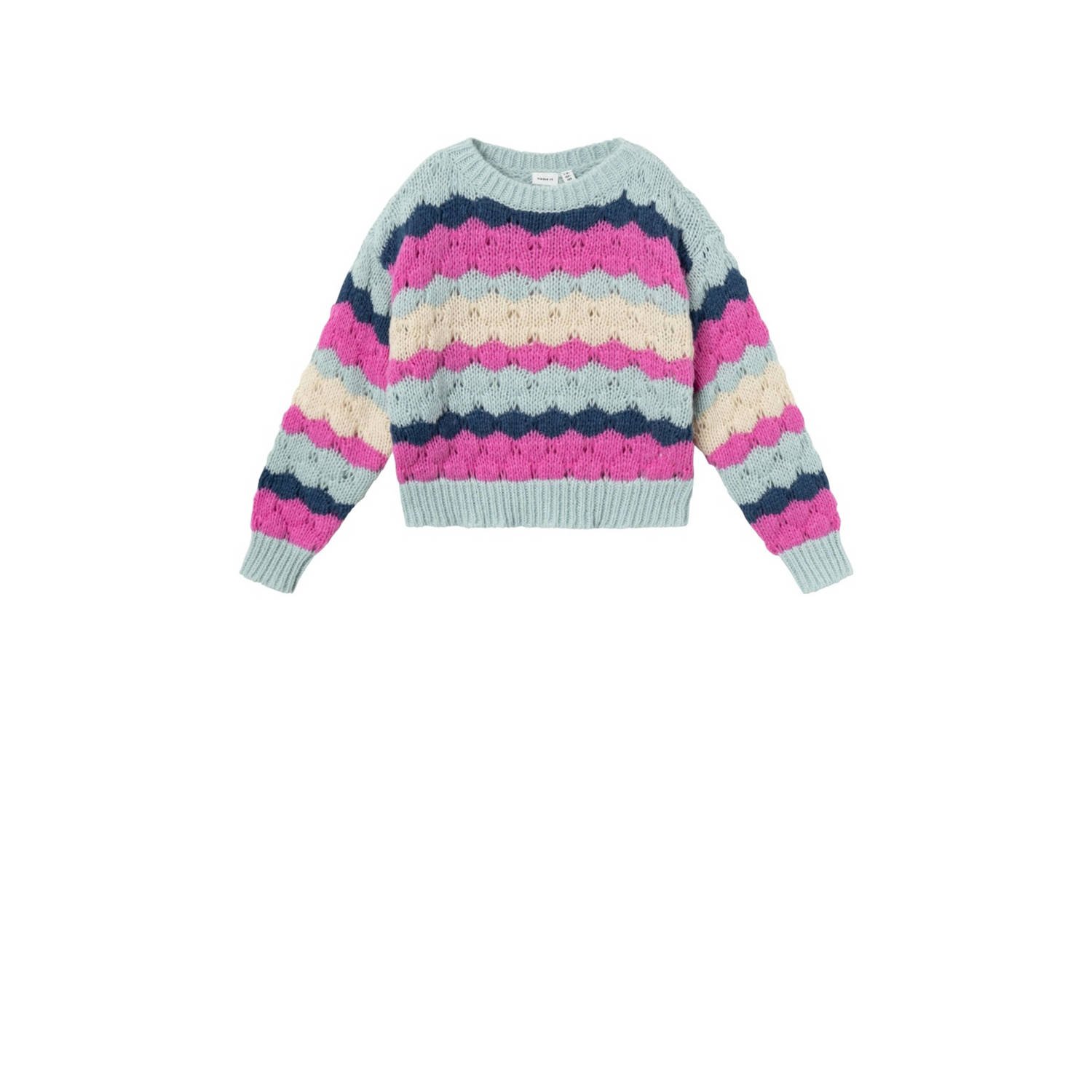 Name it KIDS gebreide trui roze Meisjes Polyester Ronde hals All over print 158 164