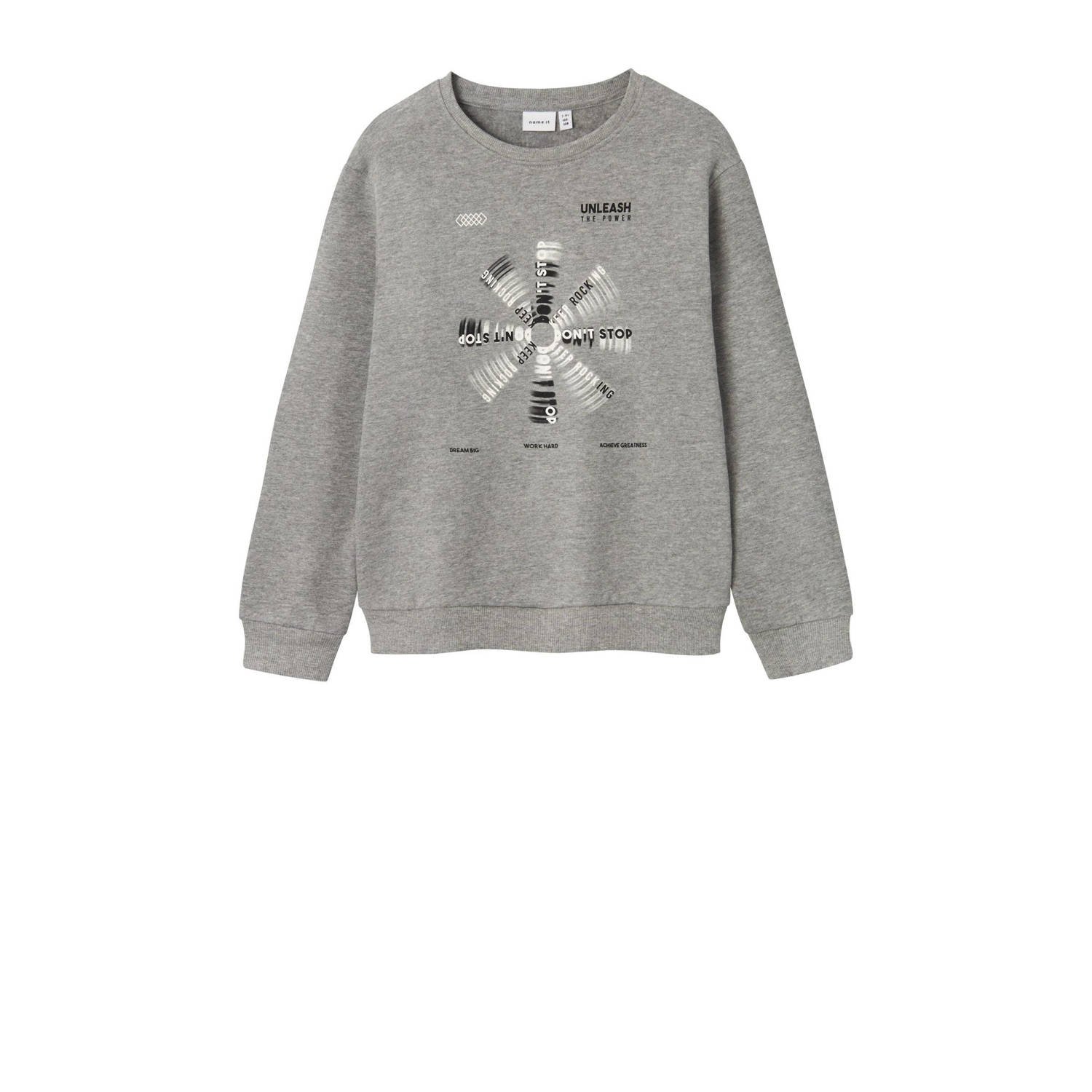 Name it KIDS sweater grijs melange Trui Printopdruk 122 128