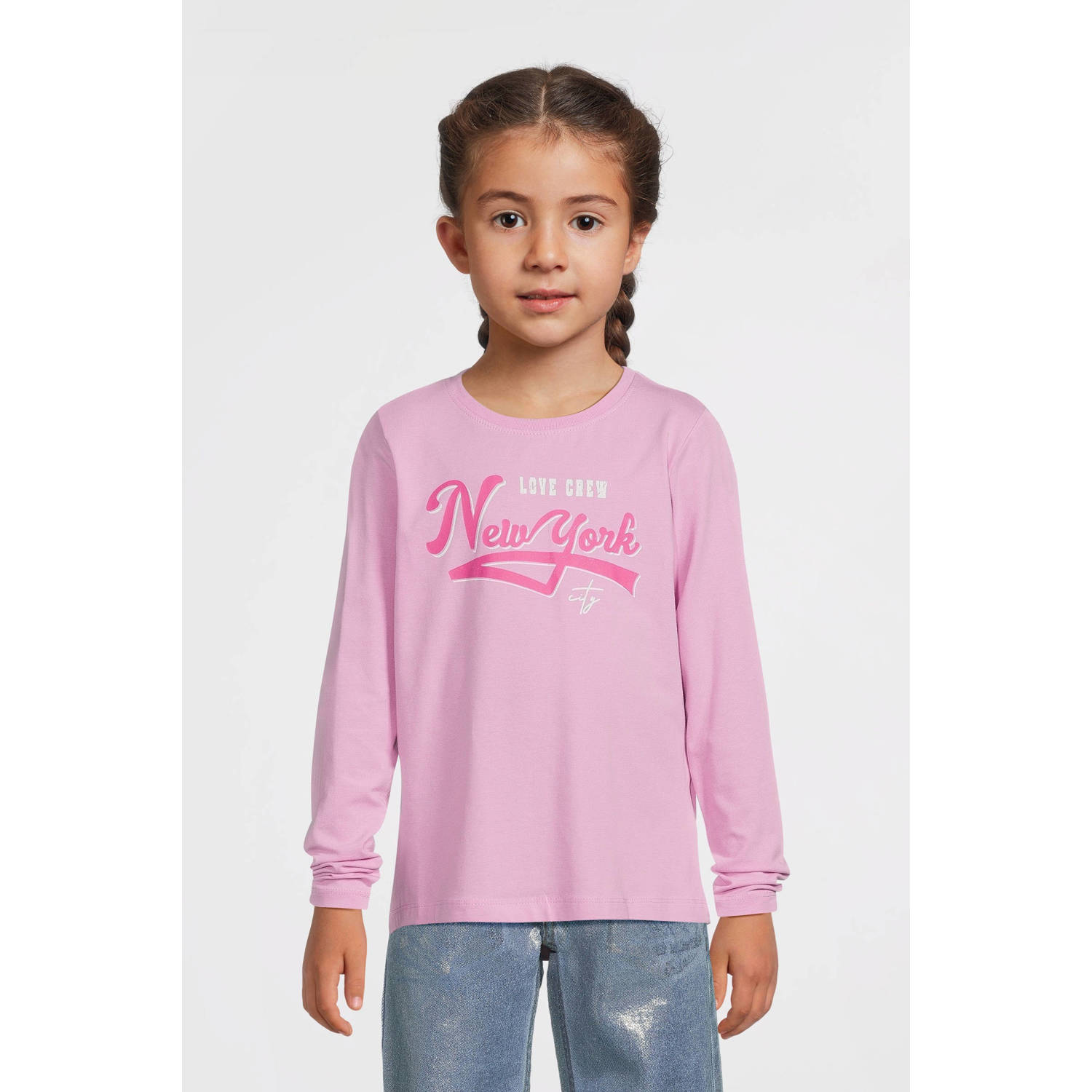 Name it KIDS longsleeve NKFVIX met printopdruk Roze Meisjes Stretchkatoen Ronde hals 122 128
