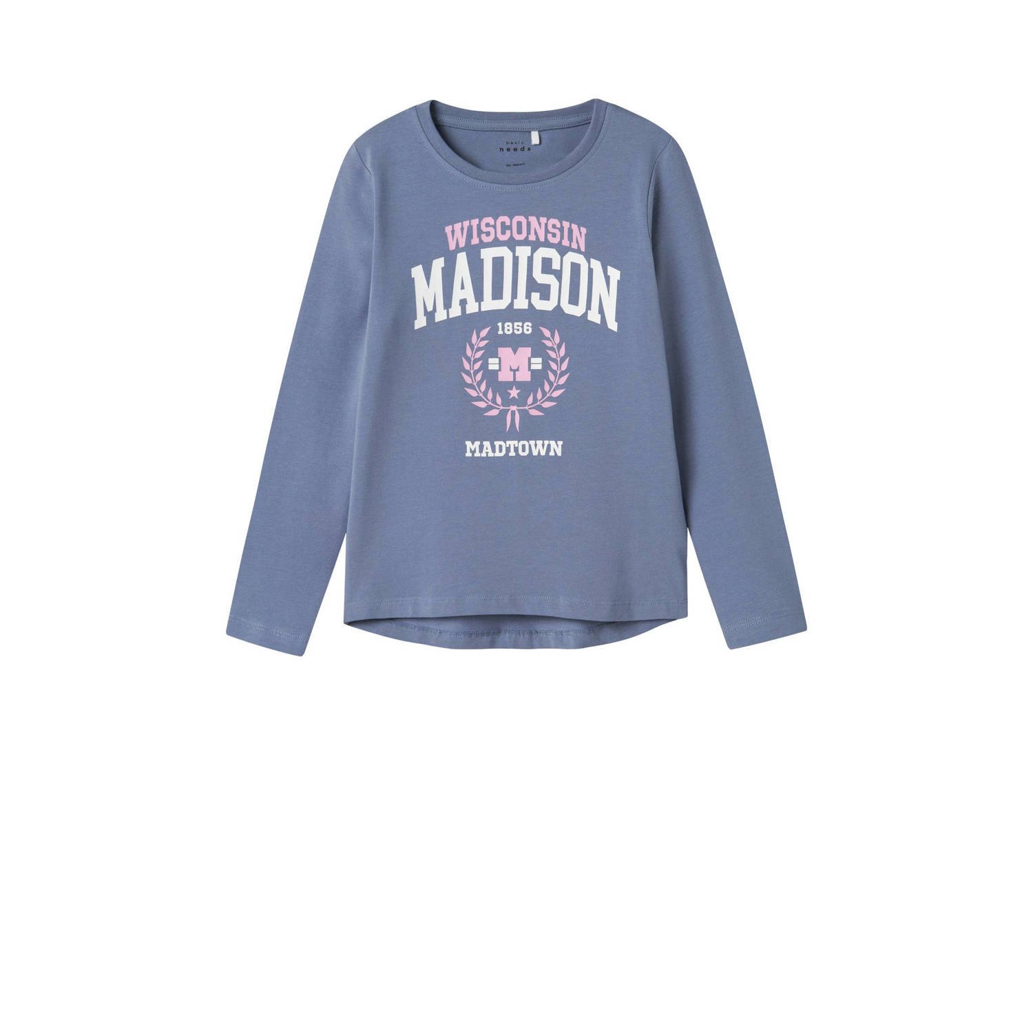 Name it KIDS longsleeve NKFVIX met printopdruk Blauw Meisjes Stretchkatoen Ronde hals 134 140
