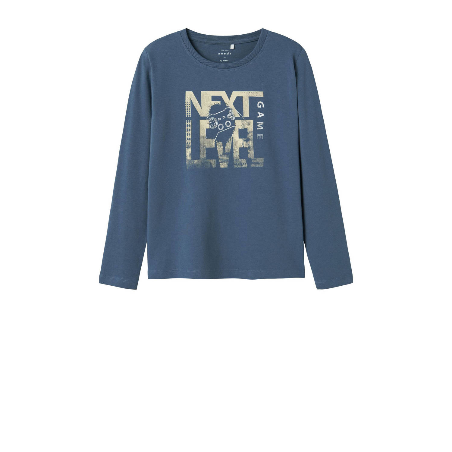 Name it KIDS longsleeve NKMVUX met printopdruk Blauw Jongens Stretchkatoen Ronde hals 146 152