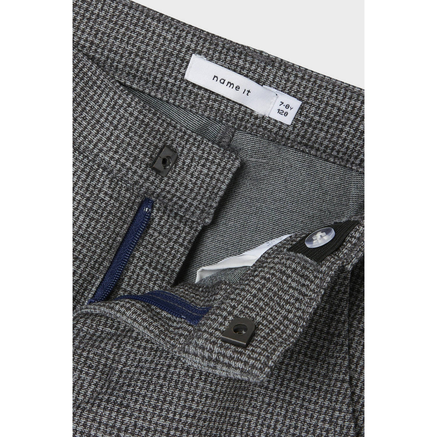 NAME IT KIDS geruite slim fit broek NKMSILAS grijsbruin