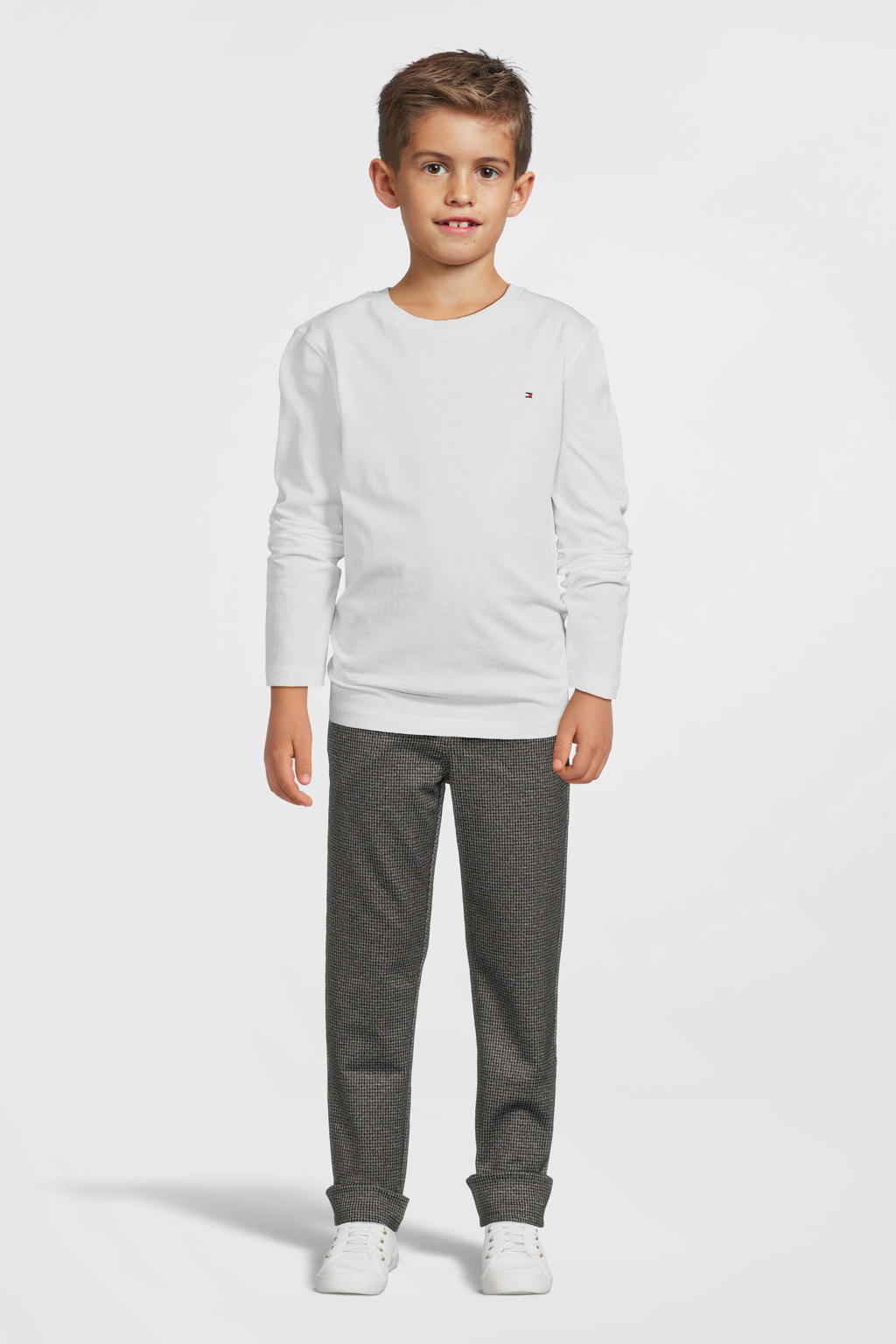 NAME IT KIDS geruite slim fit broek NKMSILAS grijsbruin