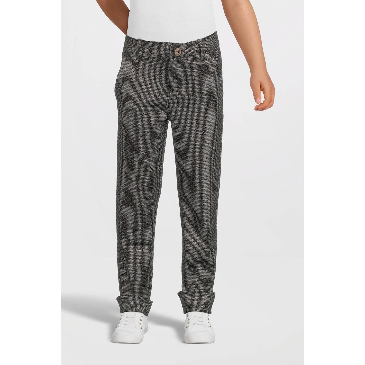 Name it KIDS geruite slim fit broek NKMSILAS grijsbruin Jongens Polyester 116